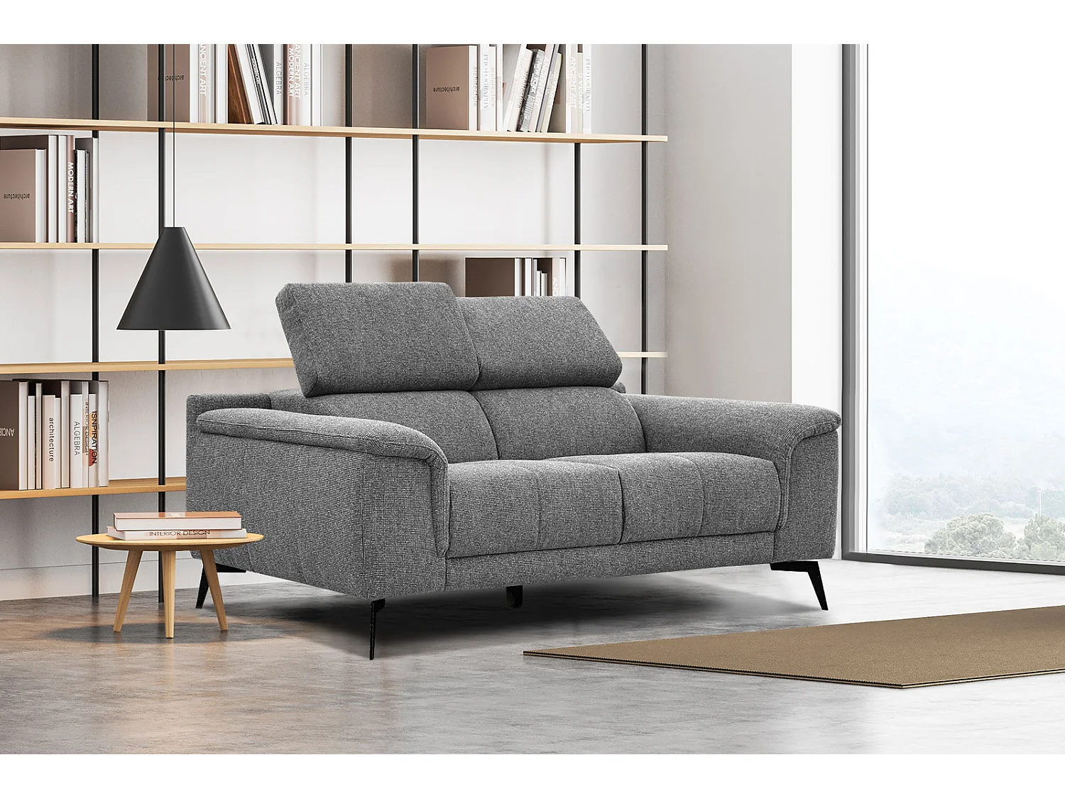 FIERO Sofa 2-Sitzer mit verstellbare Kopfstützen, grau