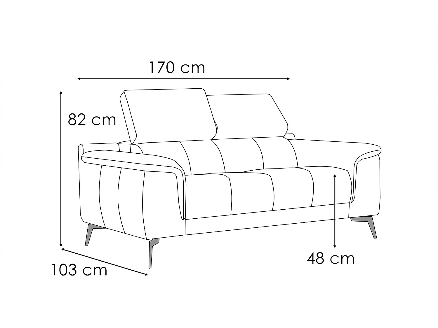 FIERO Sofa 2-Sitzer mit verstellbare Kopfstützen, grau