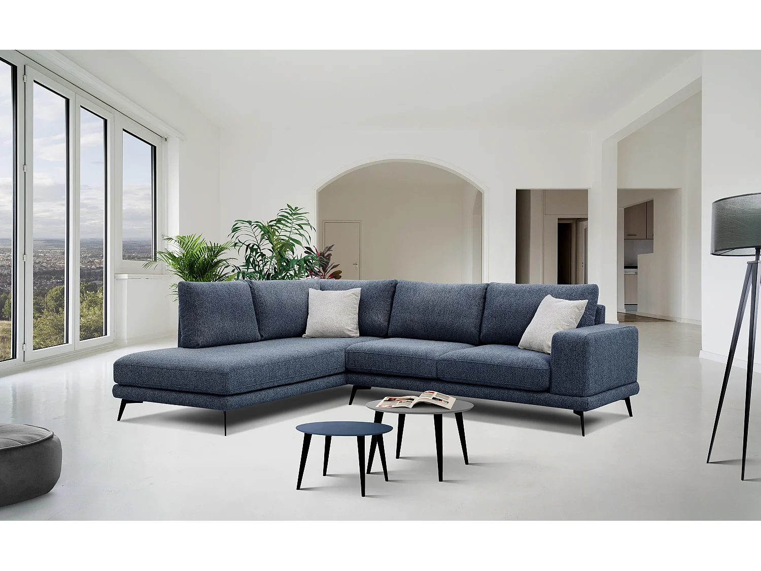 MEDIOLANE Ecksofa 5-Sitzer links, marineblau