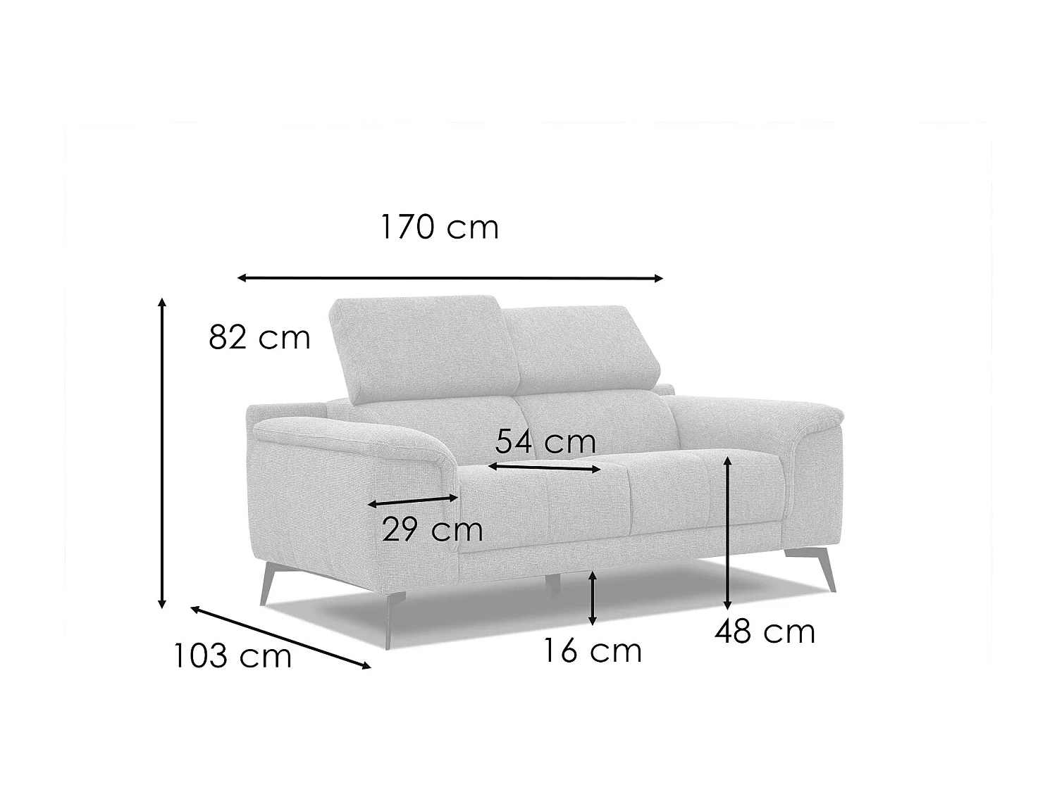 FIERO Sofa 2-Sitzer mit verstellbare Kopfstützen, taupe