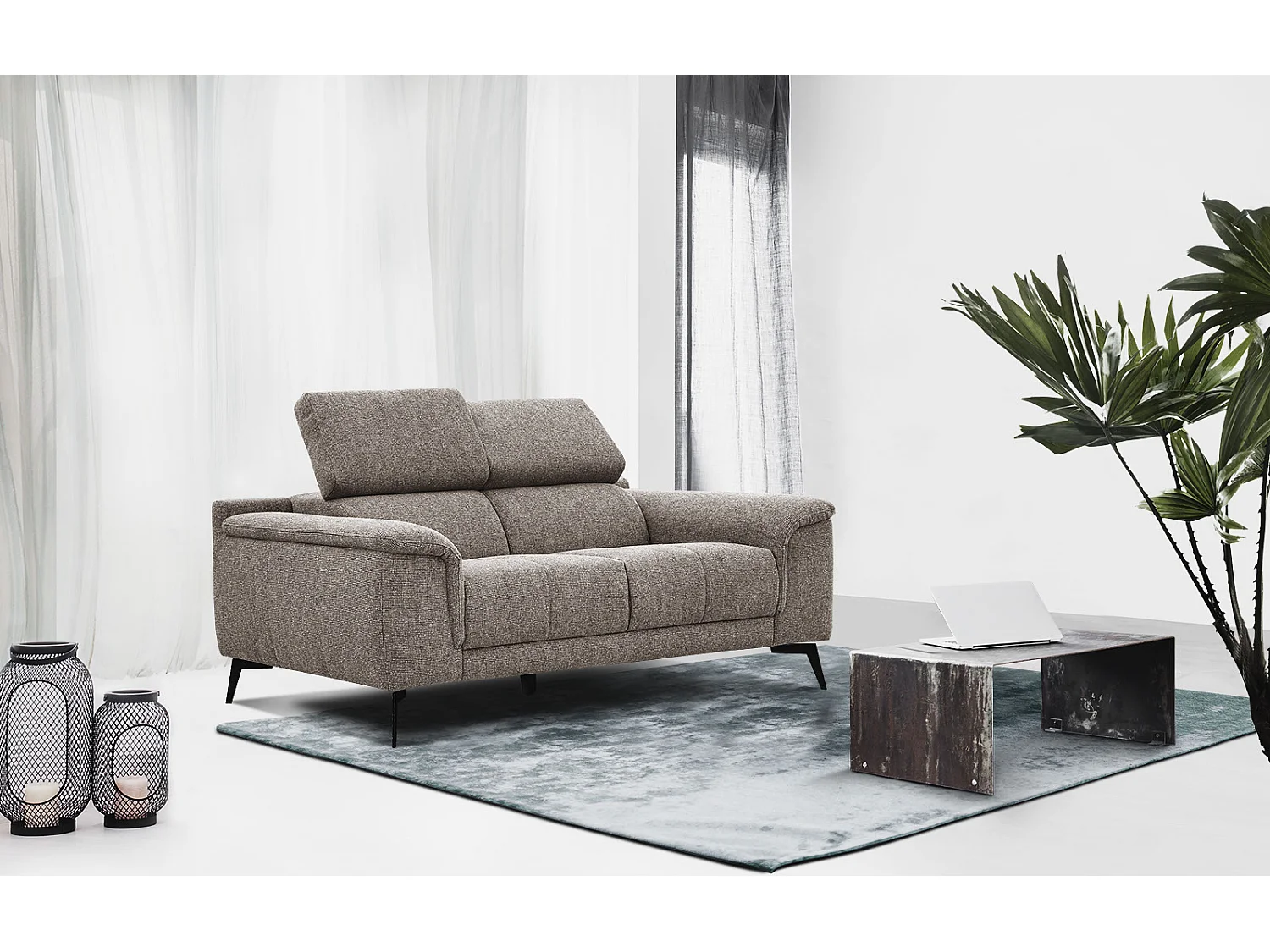FIERO Sofa 2-Sitzer mit verstellbare Kopfstützen, taupe