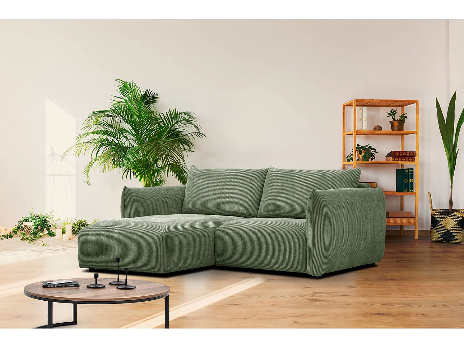 TAUER Ecksofa 3-Sitzer links, olive