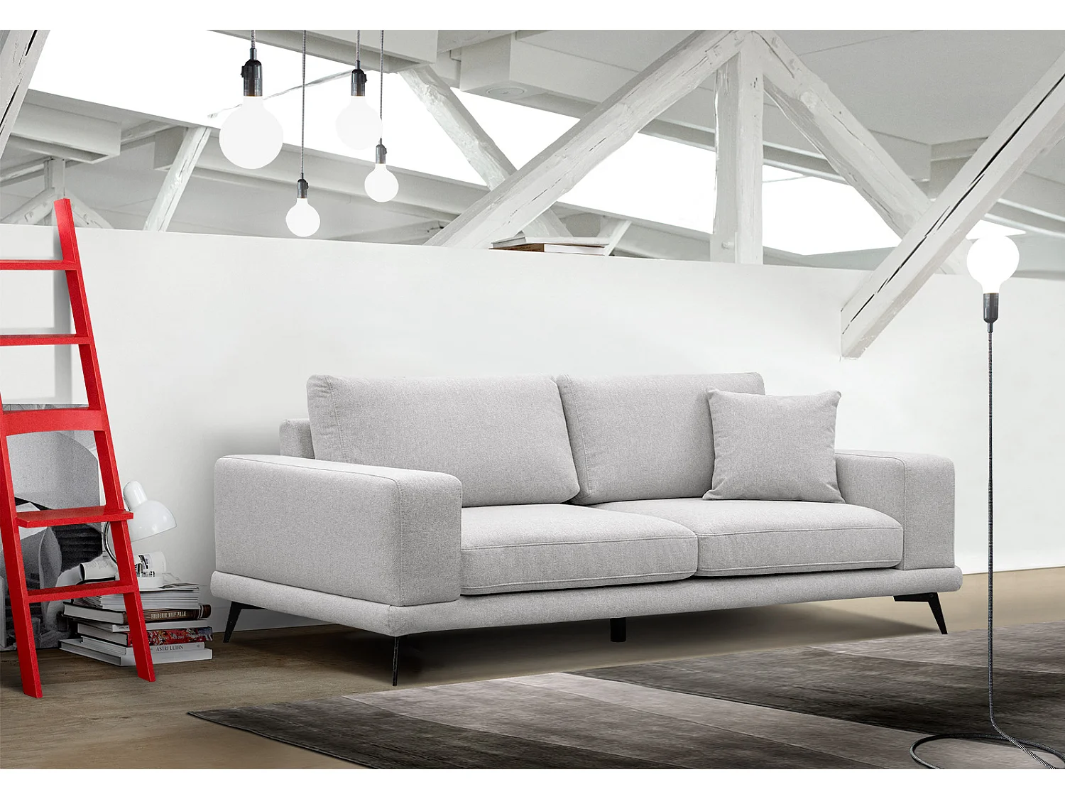 Canapé droit XXL 3 places tissu gris argenté - MEDIOLANE