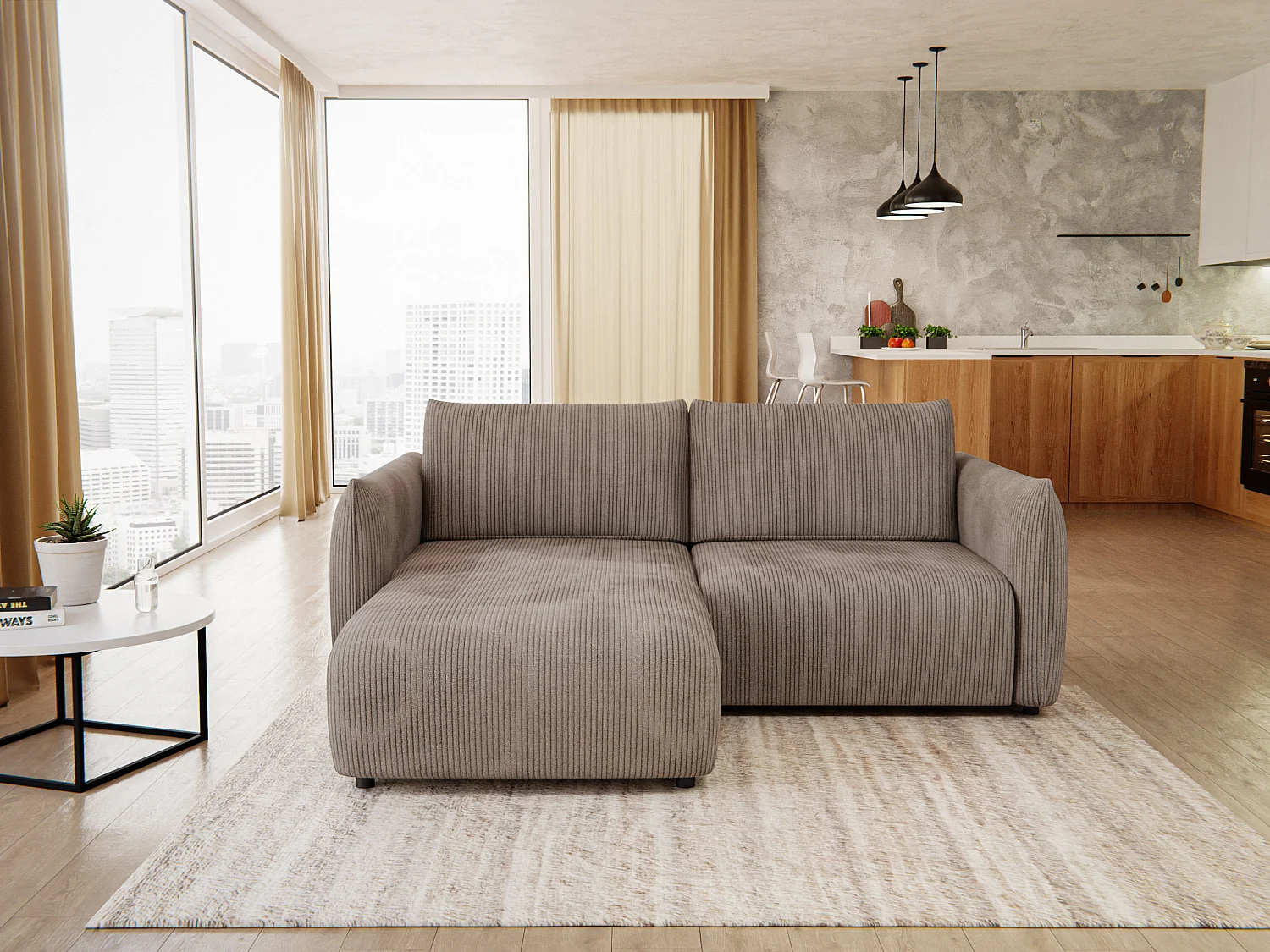 TAUER Ecksofa 3-Sitzer links, taupe