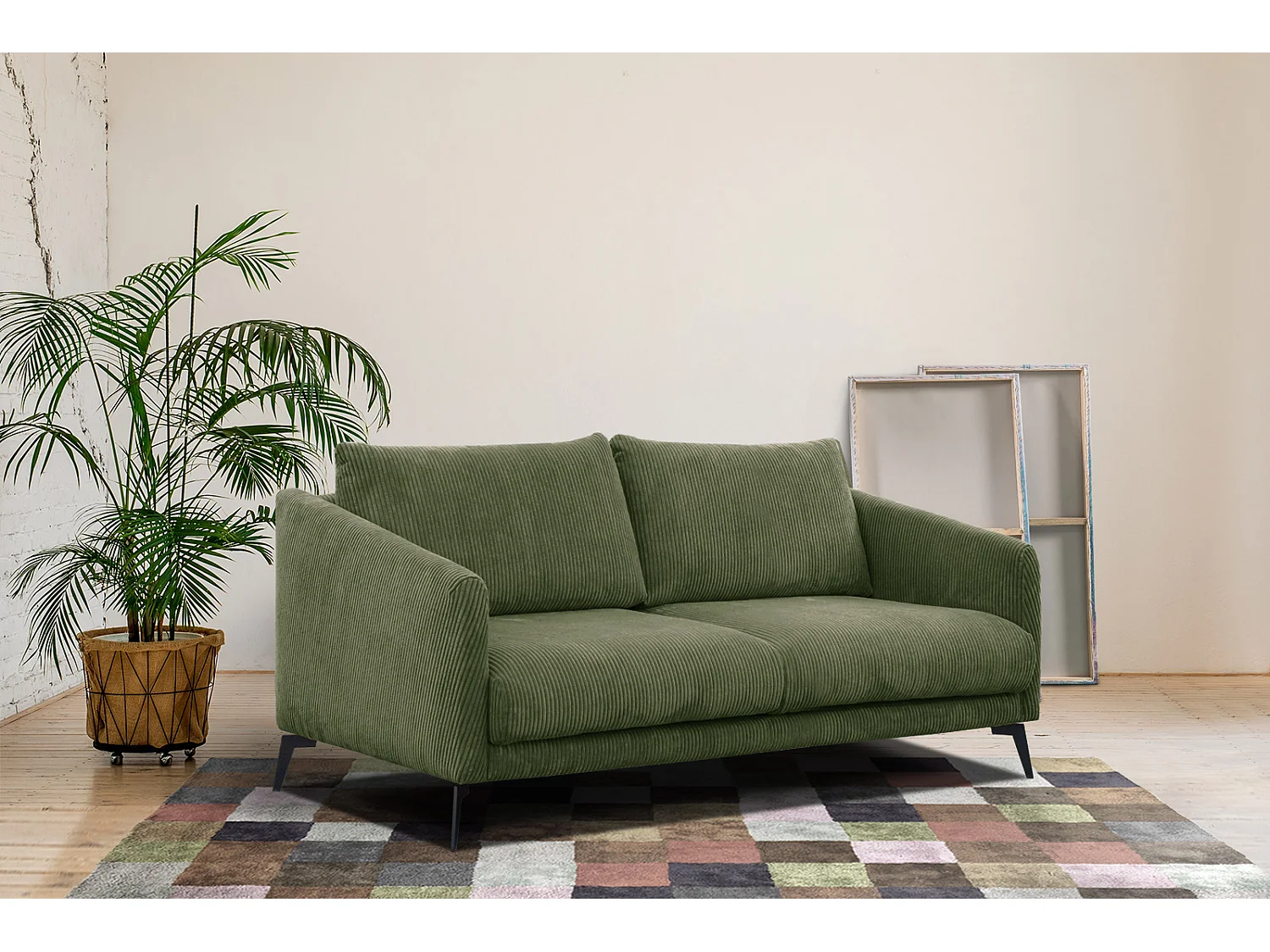 Canapé droit 3 places tissu vert olive- VILT