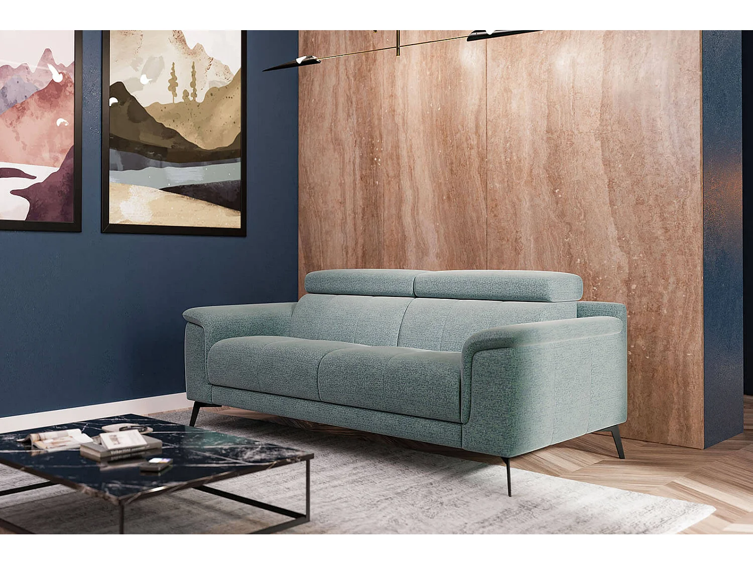 FIERO Sofa 3-Sitzer mit verstellbare Kopfstützen, mint