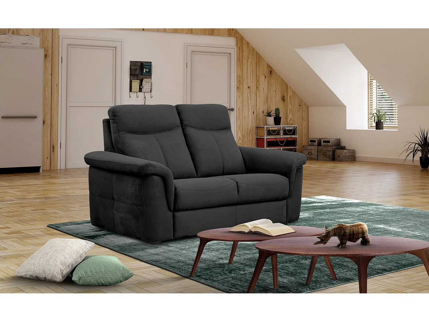 Canapé droit 2 places tissu noir - JONES