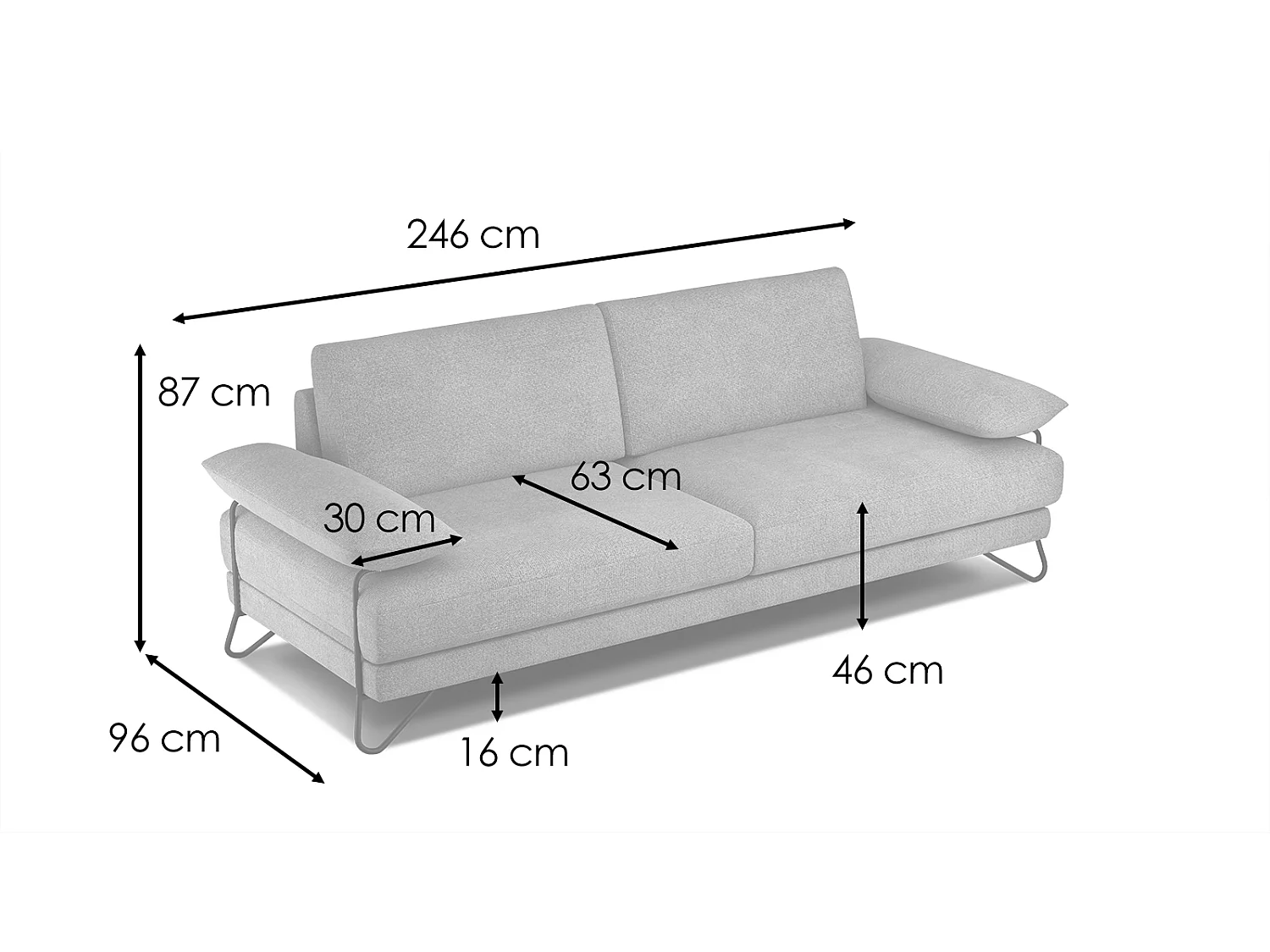 Canapé droit XXL 3 places tissu gris perlé - LORI