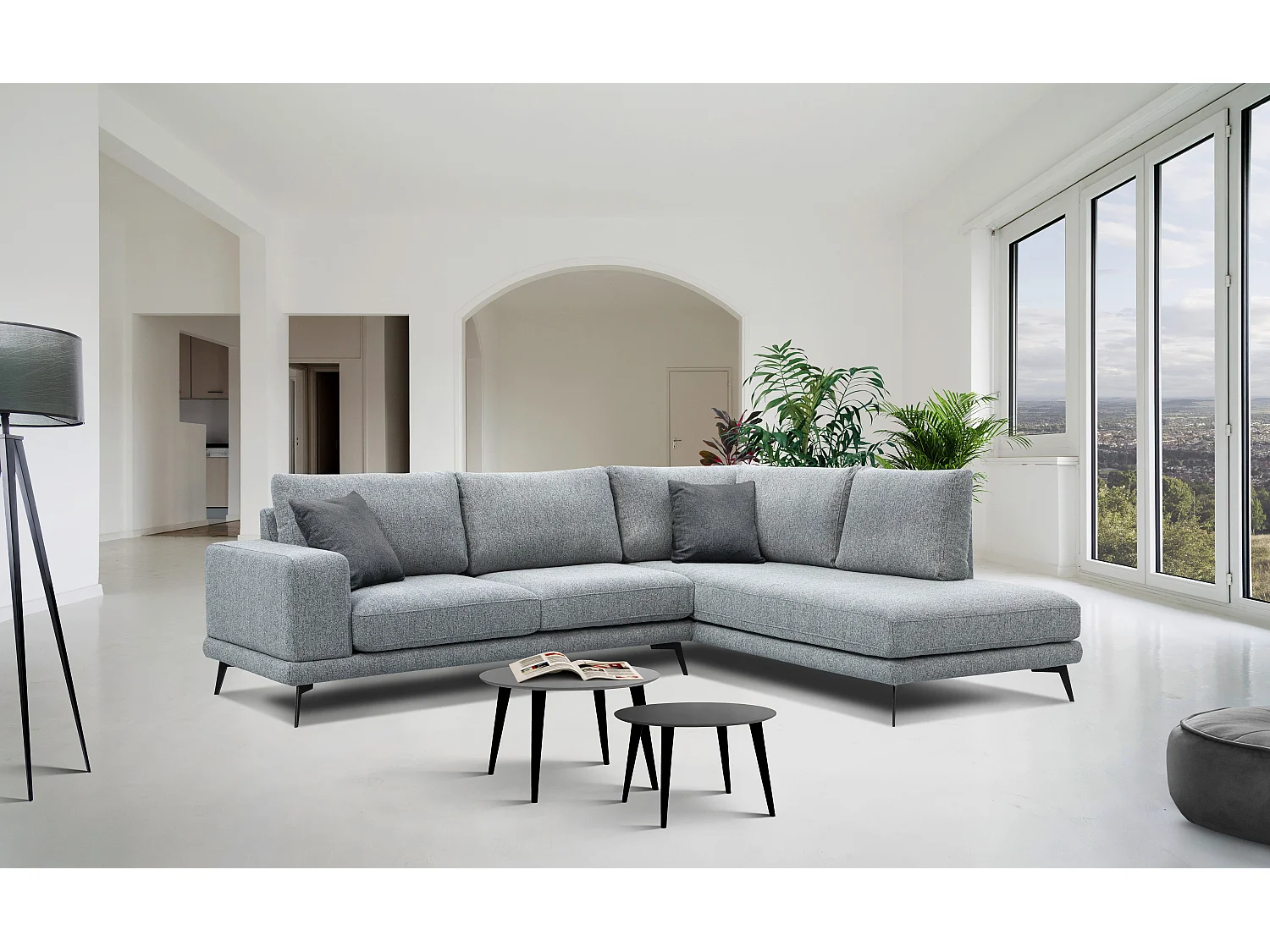 MEDIOLANE Ecksofa 5-Sitzer rechts, silbergrau