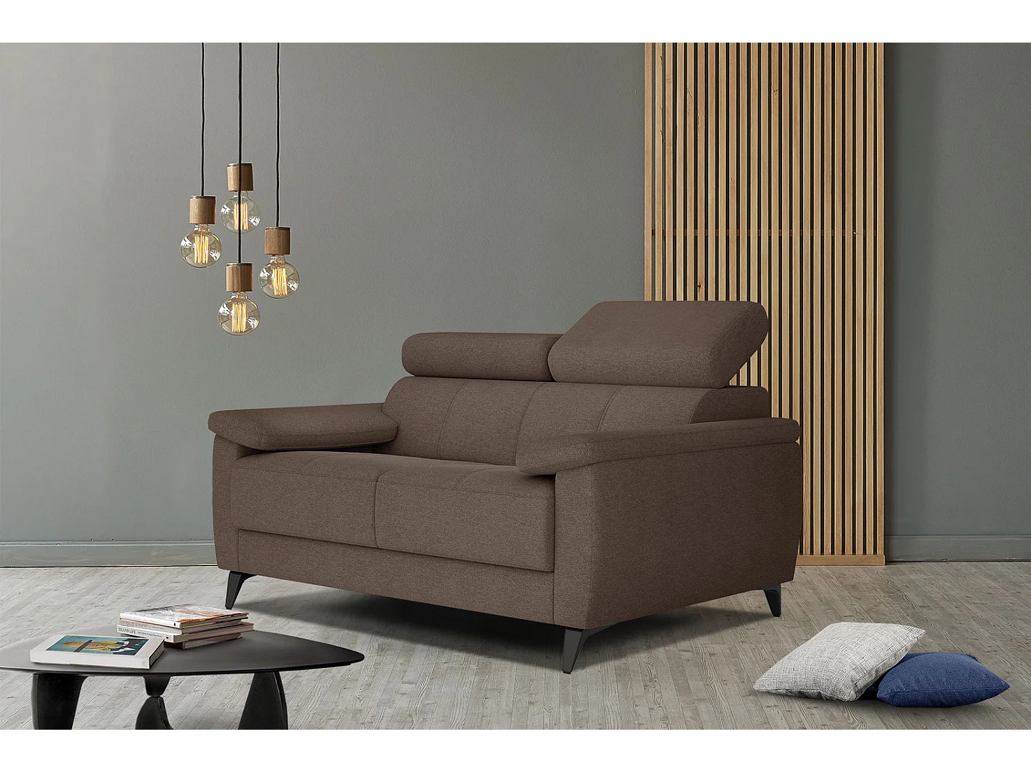 TAUNUS Sofa 2-Sitzer mit verstellbare Kopfstützen, braun