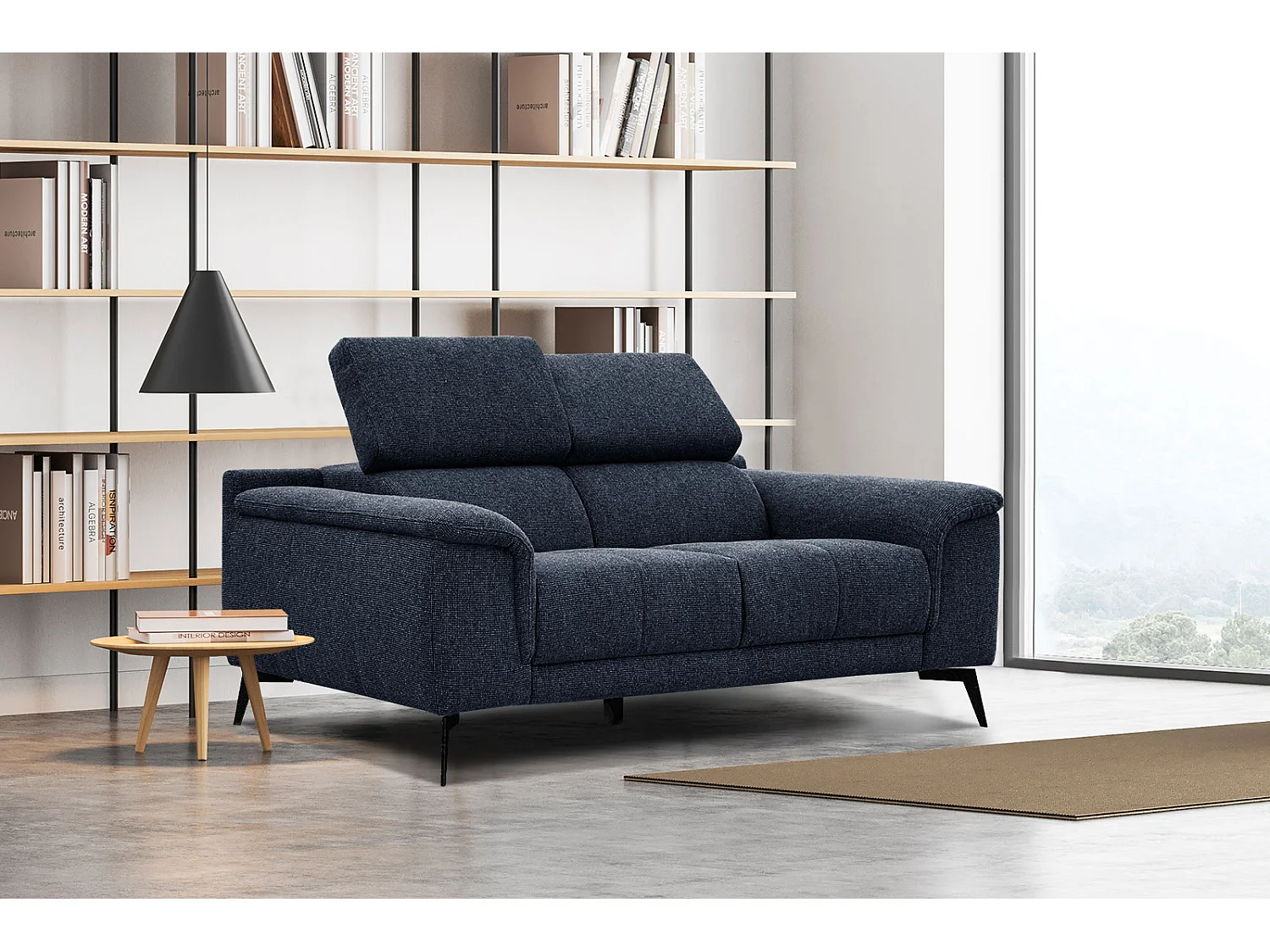 FIERO Sofa 2-Sitzer mit verstellbare Kopfstützen, marineblau