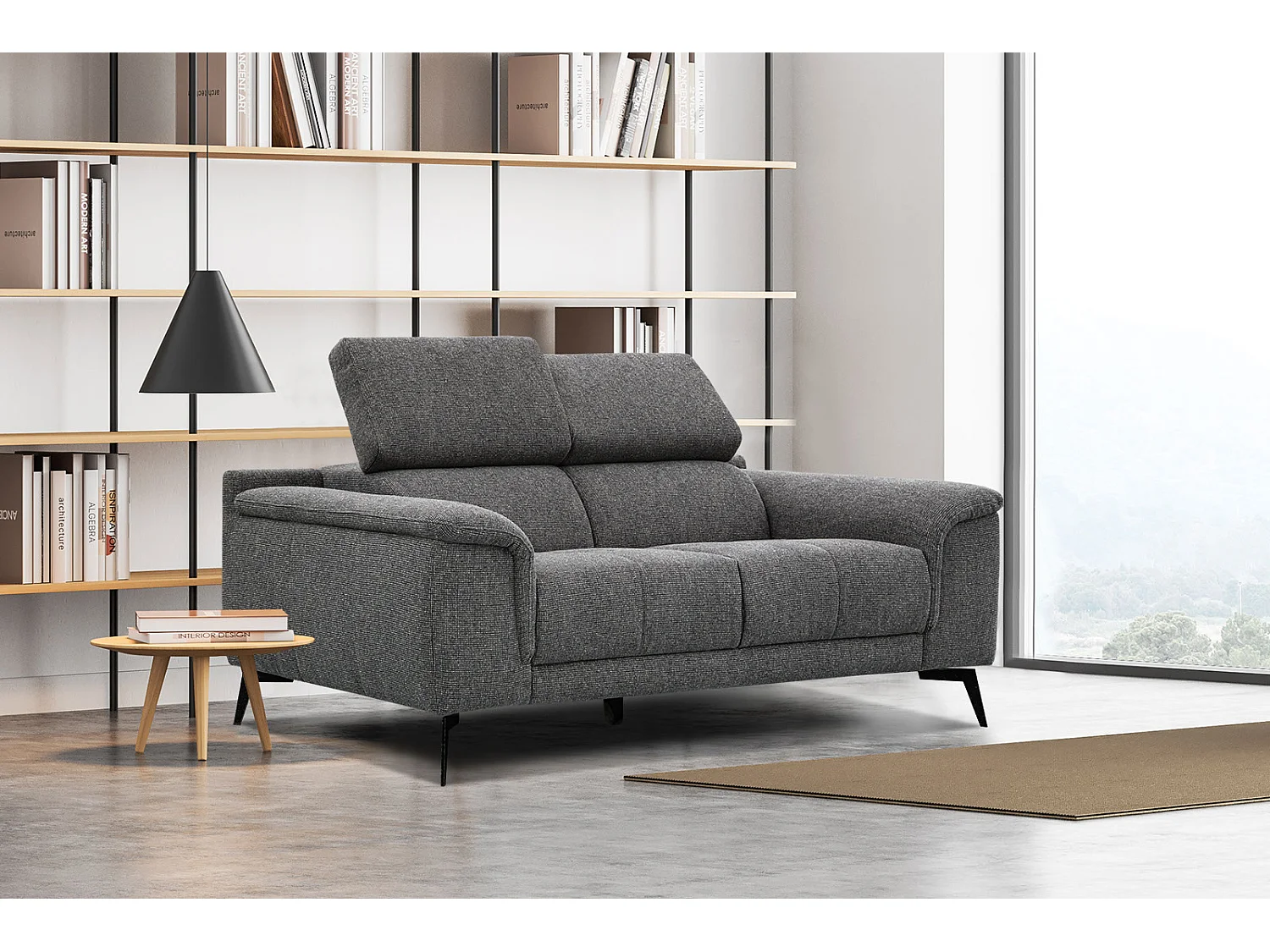 FIERO Sofa 2-Sitzer mit verstellbare Kopfstützen, dunkelgrau