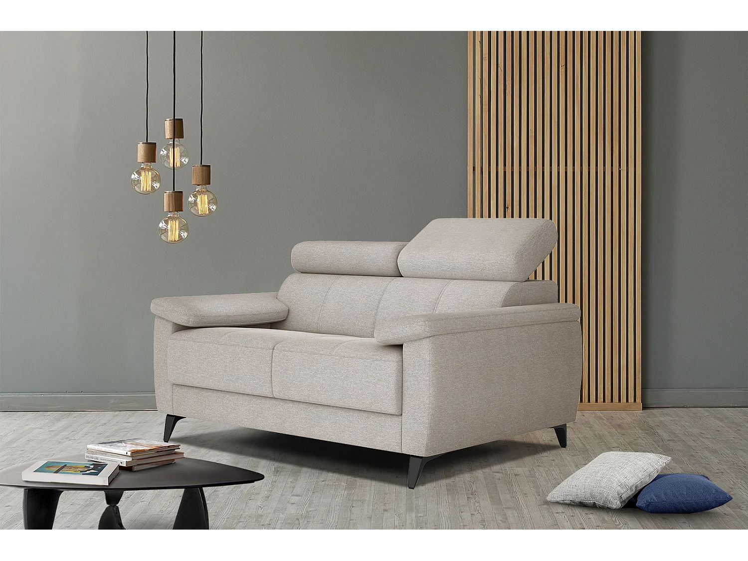 Canapé droit 2 places tissu beige - TAUNUS