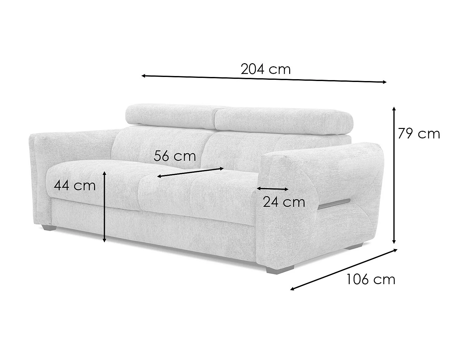 CALVERA Sofa 3-Sitzer mit verstellbare Kopfstützen, dunkelblau