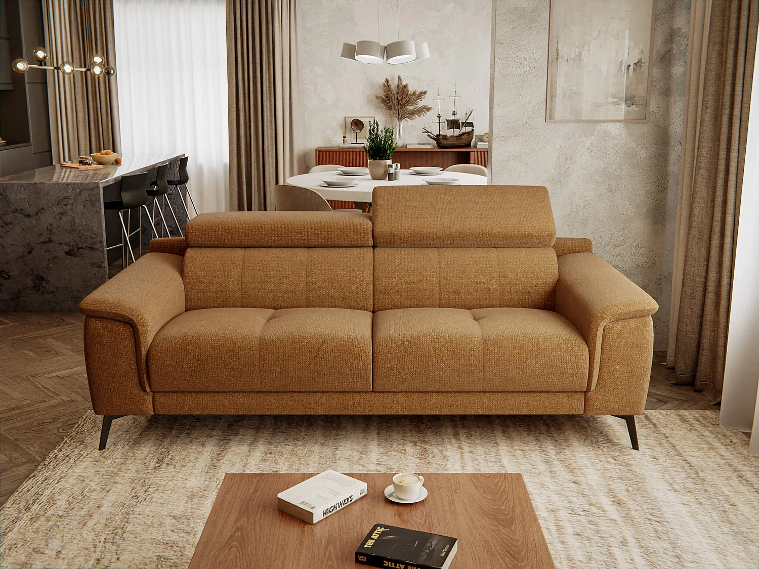 FIERO Sofa 3-Sitzer mit verstellbare Kopfstützen, orange