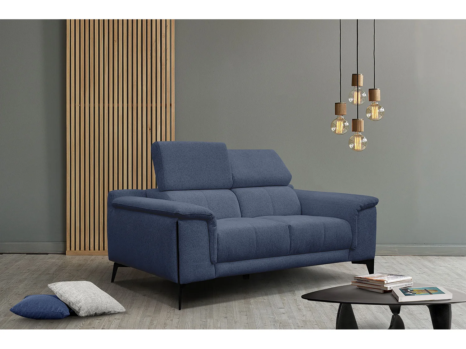 MATERA Sofa 2-Sitzer mit verstellbare Kopfstützen, dunkelblau