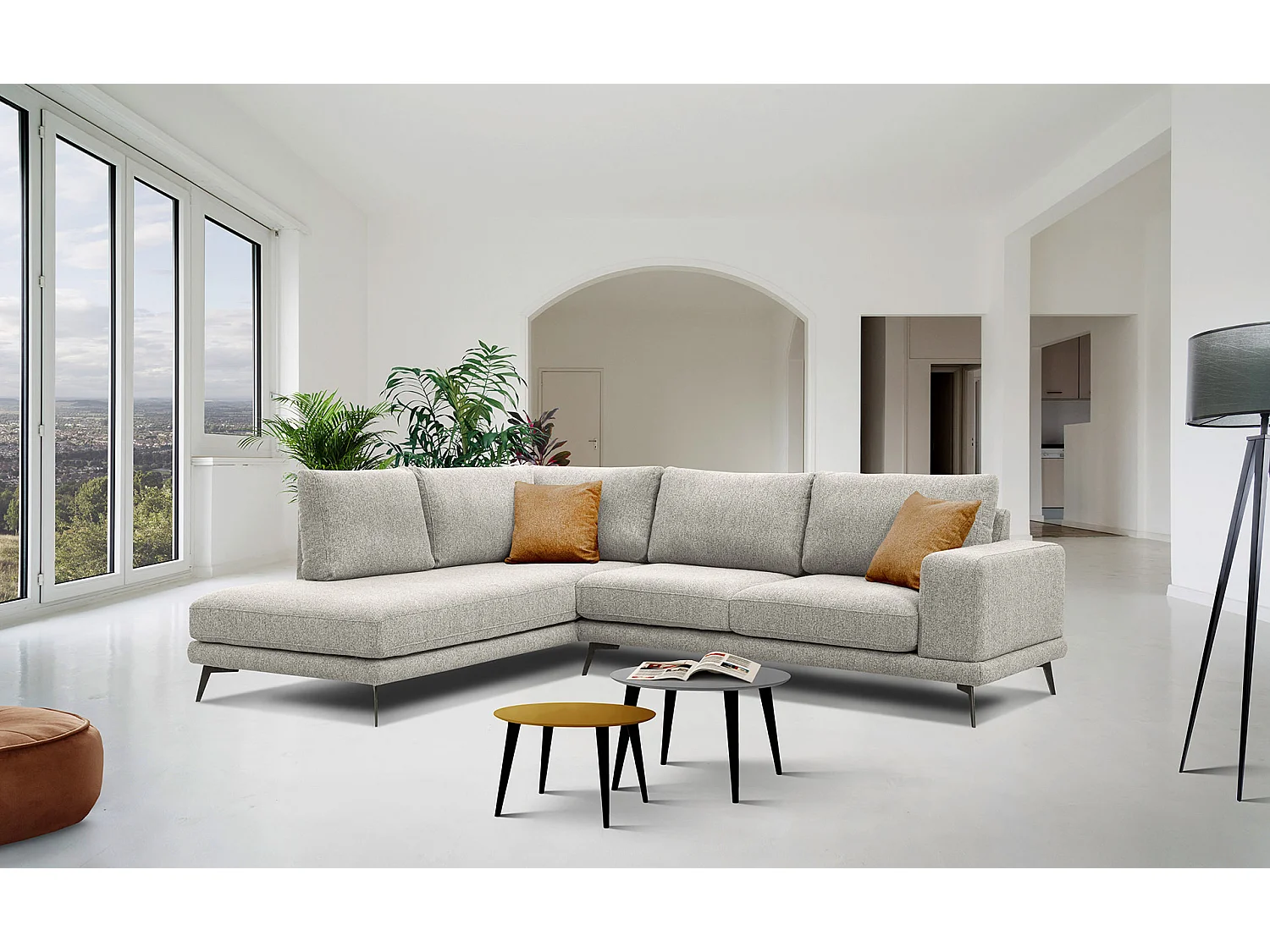 MEDIOLANE Ecksofa 5-Sitzer links, creme