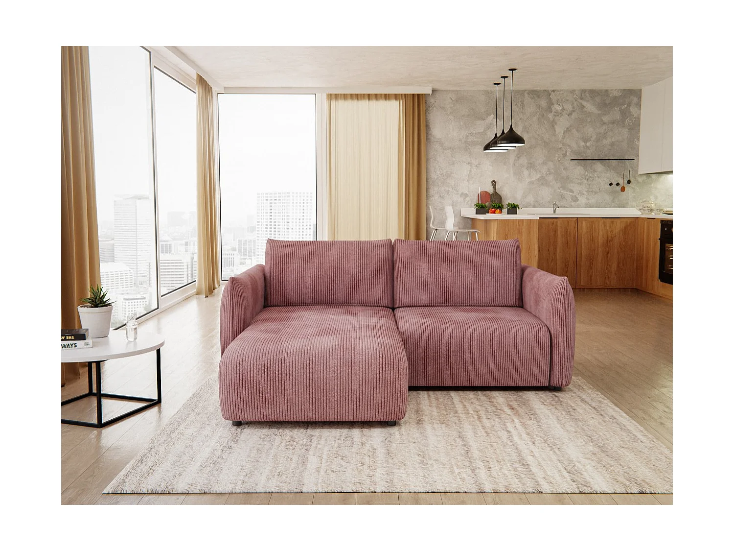 TAUER Ecksofa 3-Sitzer links, altrosa