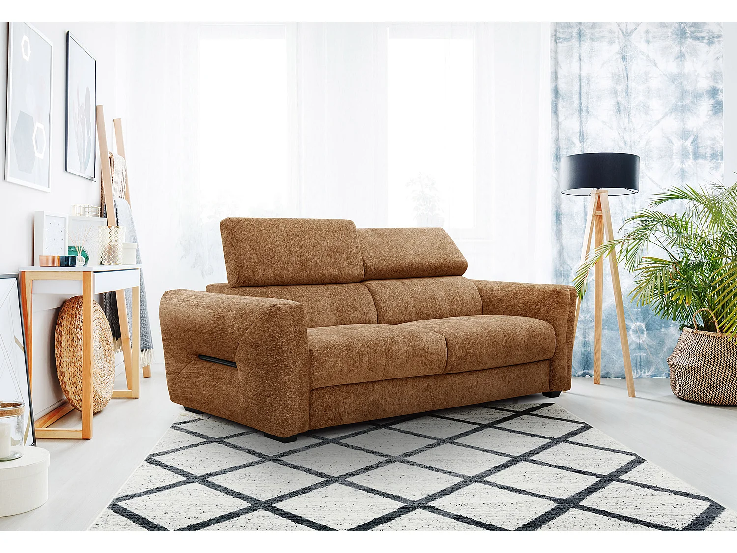 CALVERA Sofa 3-Sitzer mit verstellbare Kopfstützen, dunkelorange
