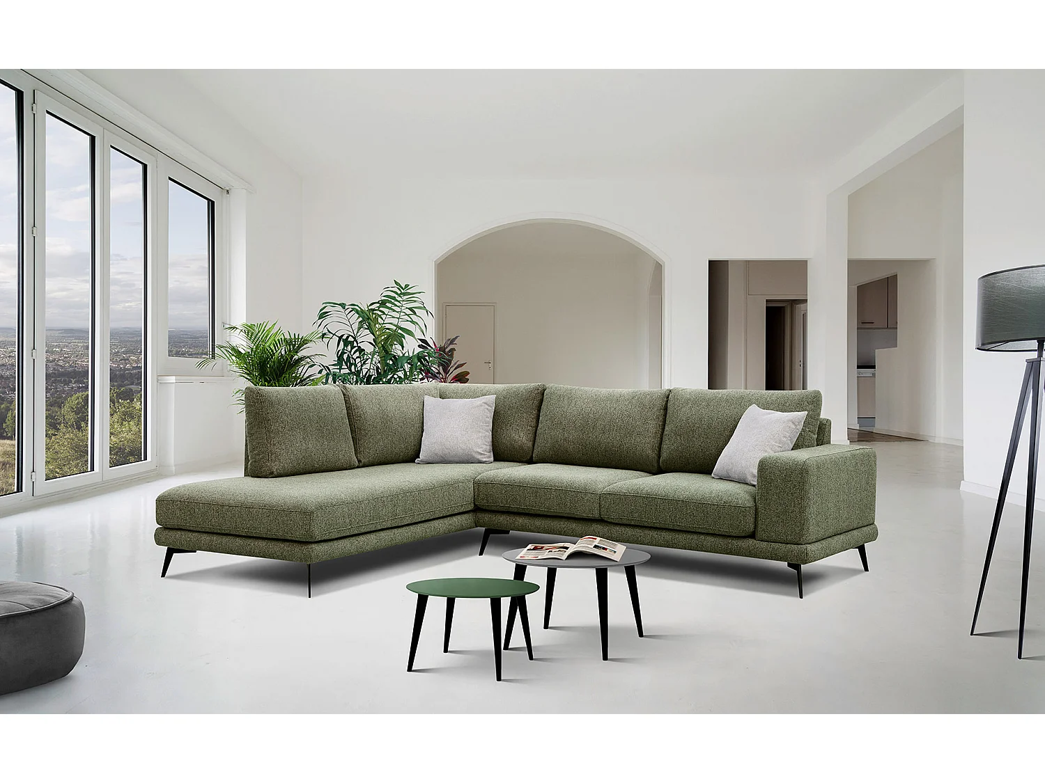 MEDIOLANE Ecksofa 5-Sitzer links, olive