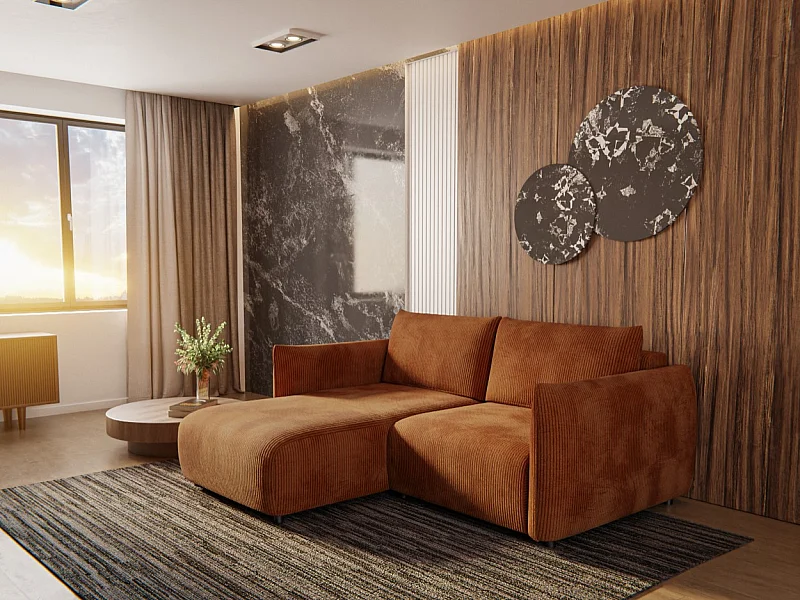 Canapé d'angle 3 places tissu rouge brique - TAUER