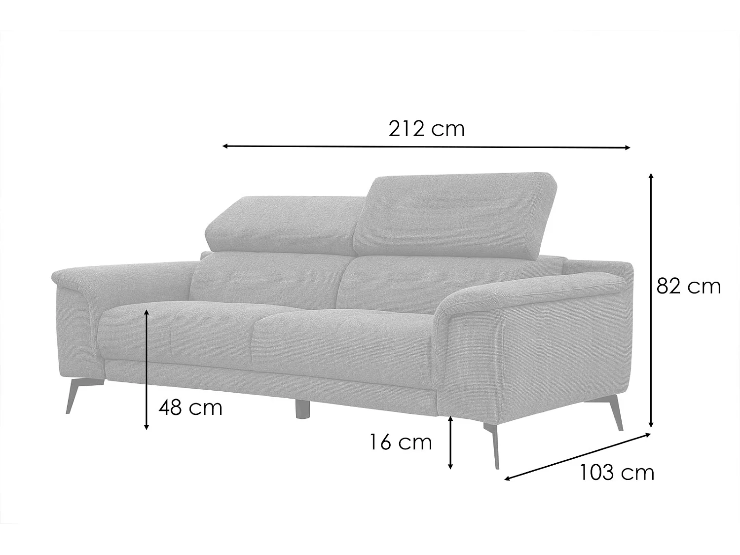 FIERO Sofa 3-Sitzer mit verstellbare Kopfstützen, marineblau