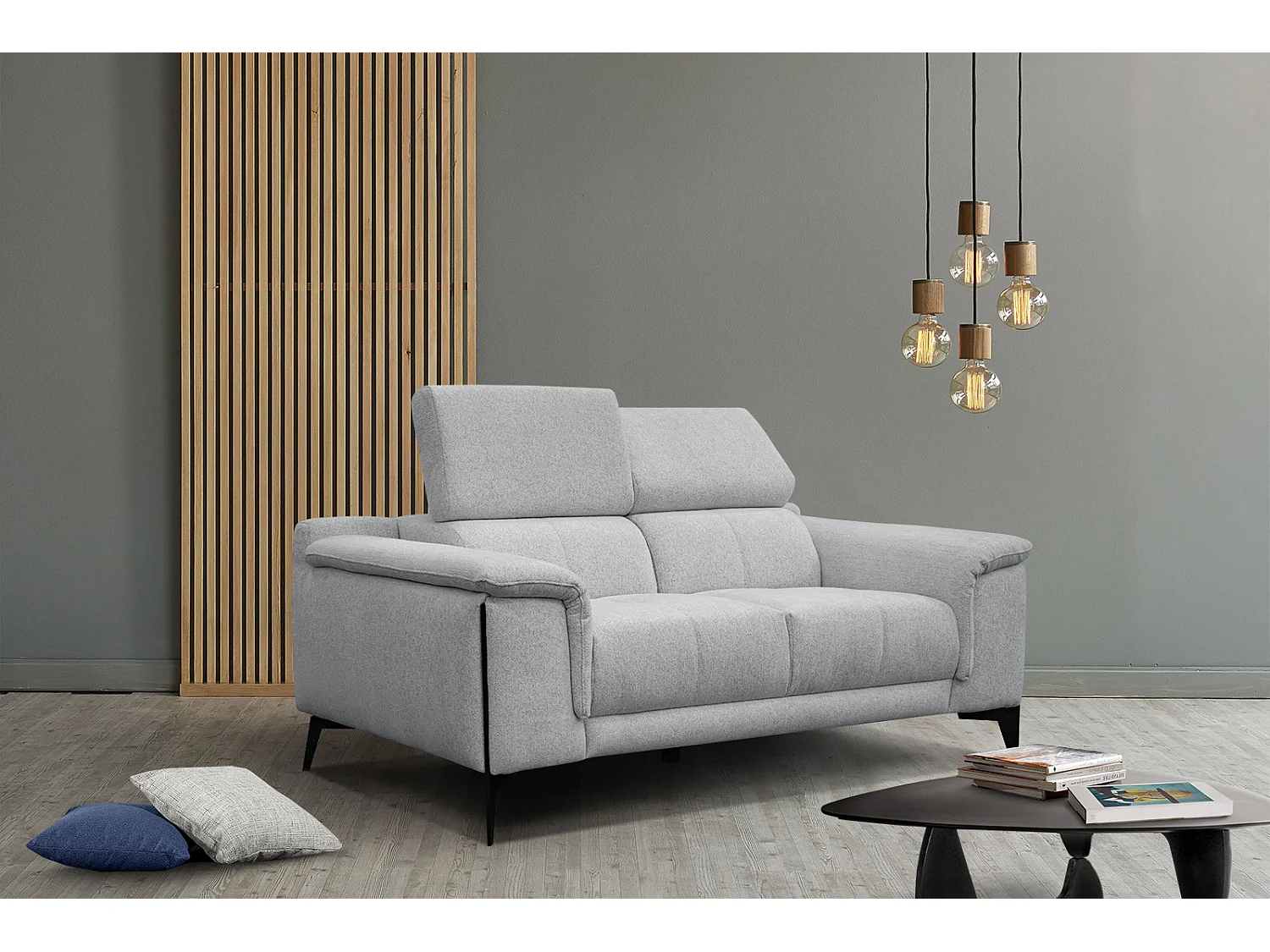 Canapé droit 2 places tissu gris clair - MATERA