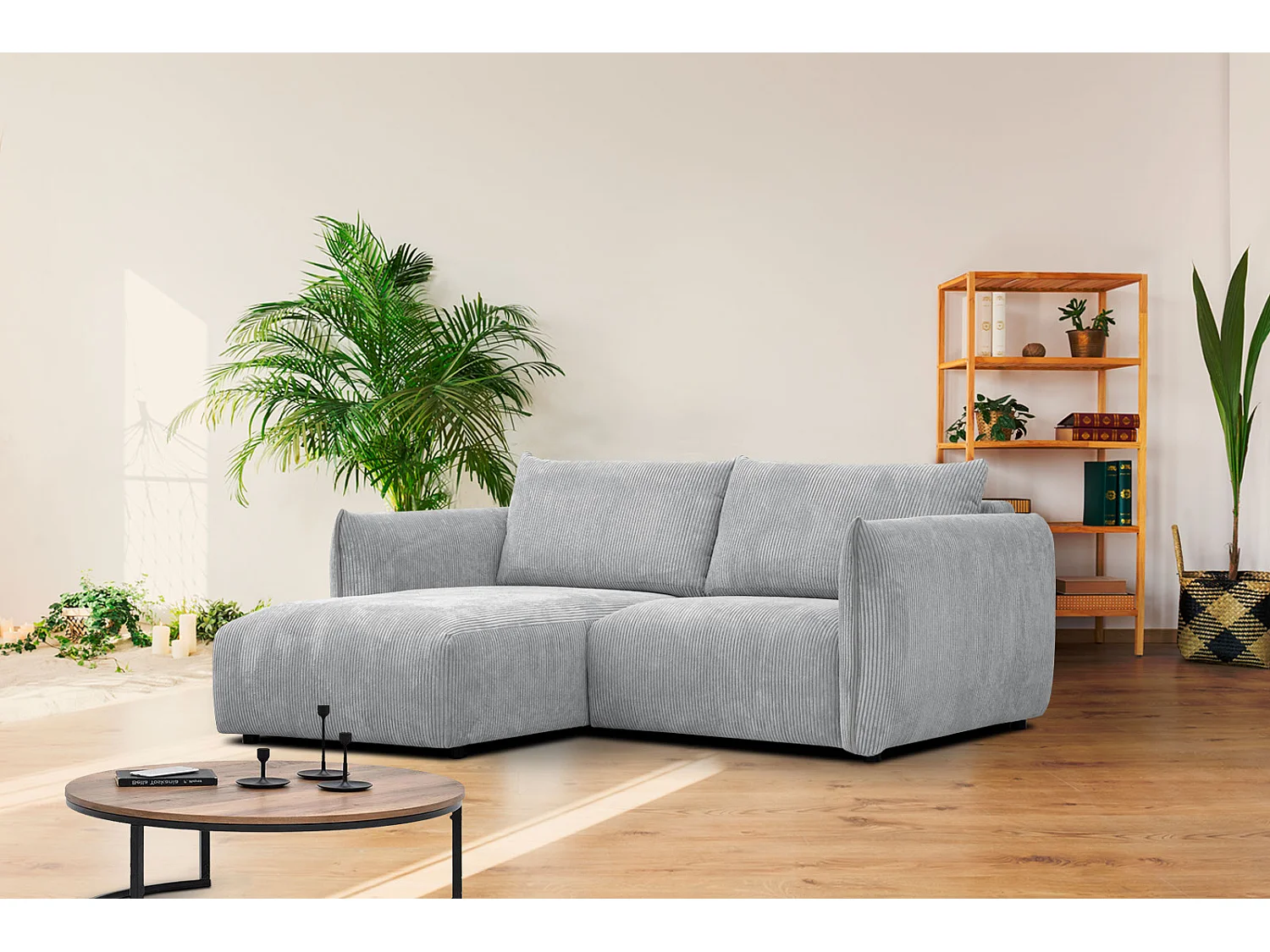 TAUER Ecksofa 3-Sitzer links, hellgrau