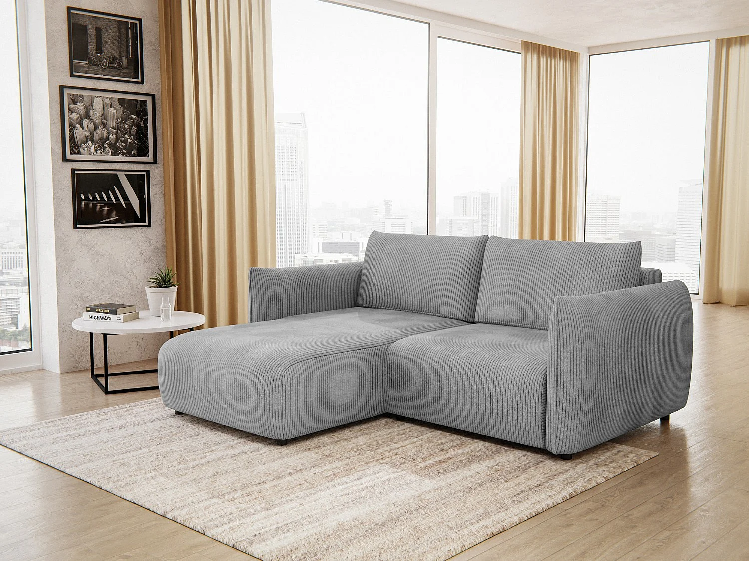 TAUER Ecksofa 3-Sitzer links, hellgrau