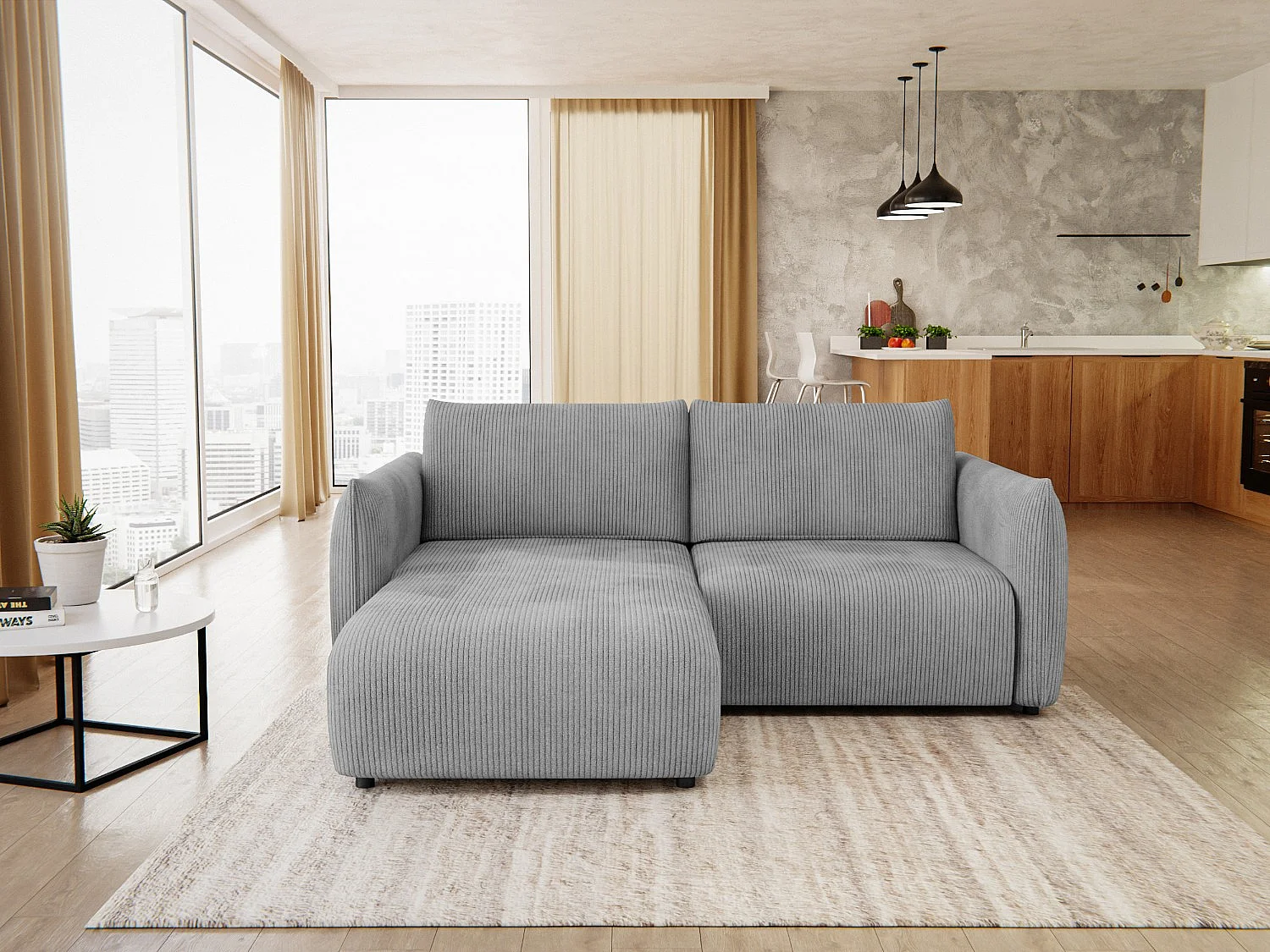 TAUER Ecksofa 3-Sitzer links, hellgrau