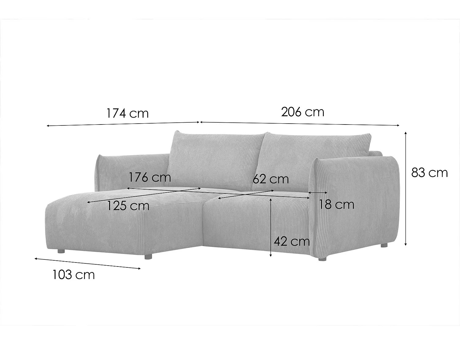 TAUER Ecksofa 3-Sitzer links, hellgrau