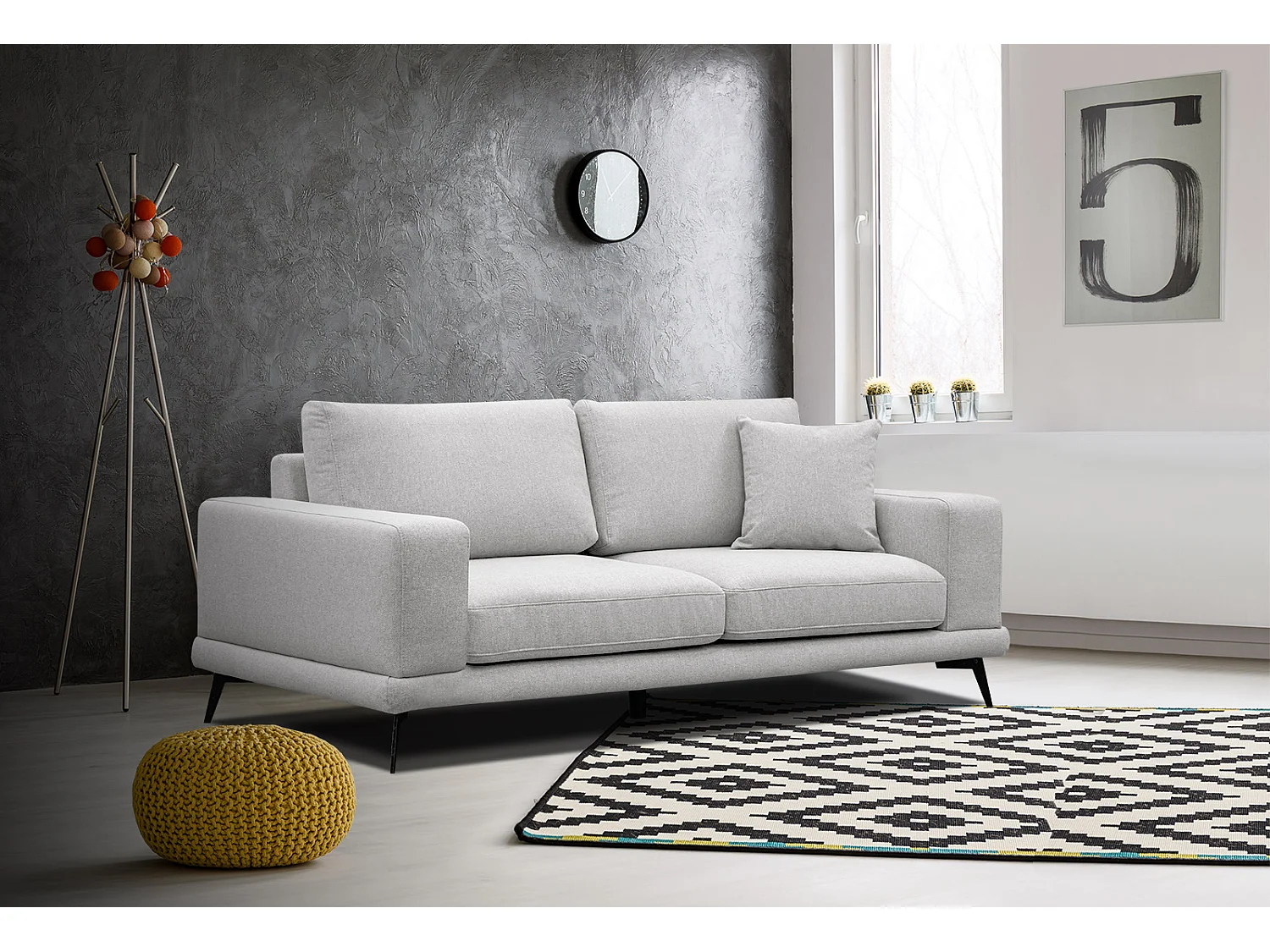 Canapé droit 3 places tissu gris argenté - MEDIOLANE