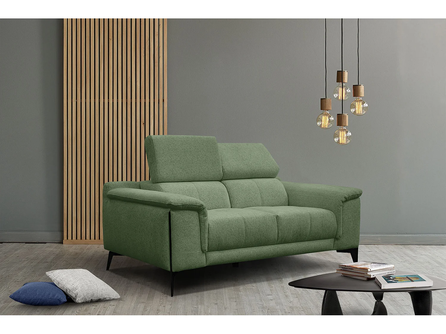 MATERA Sofa 2-Sitzer mit verstellbare Kopfstützen, dunkelgrün
