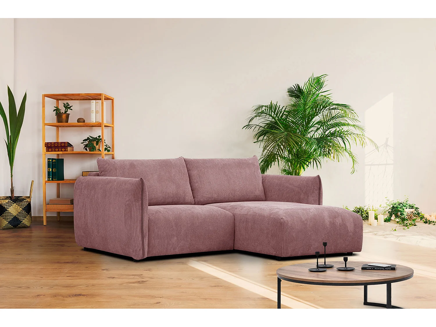 TAUER Ecksofa 3-Sitzer rechts, altrosa