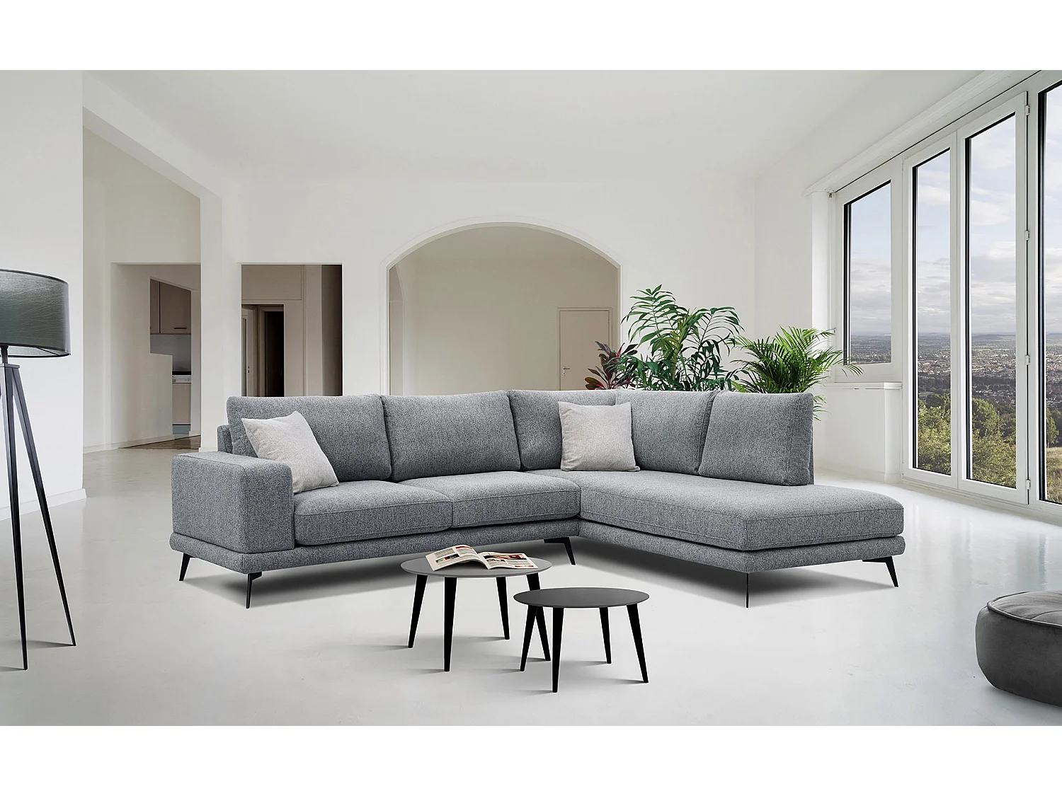 MEDIOLANE Ecksofa 5-Sitzer rechts, grau