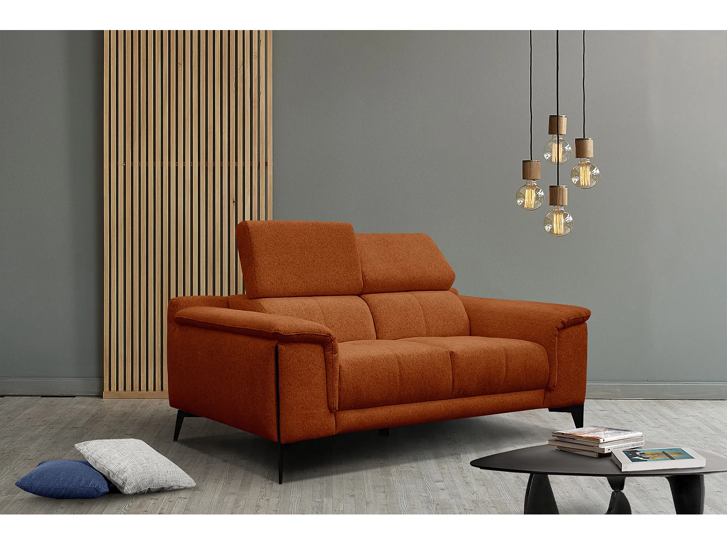 MATERA Sofa 2-Sitzer mit verstellbare Kopfstützen, dunkelorange