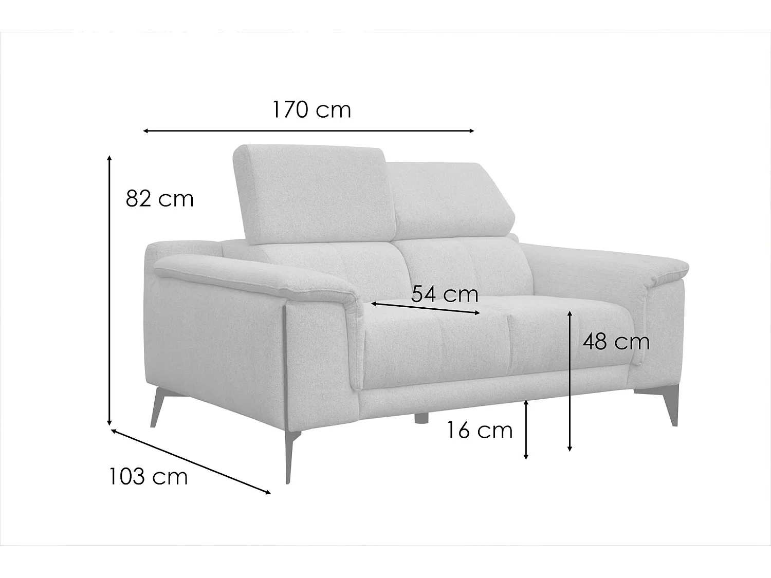 MATERA Sofa 2-Sitzer mit verstellbare Kopfstützen, dunkelorange