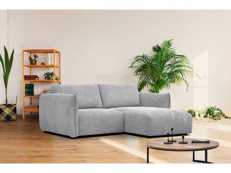 Canapé d'angle 3 places tissu gris clair - TAUER