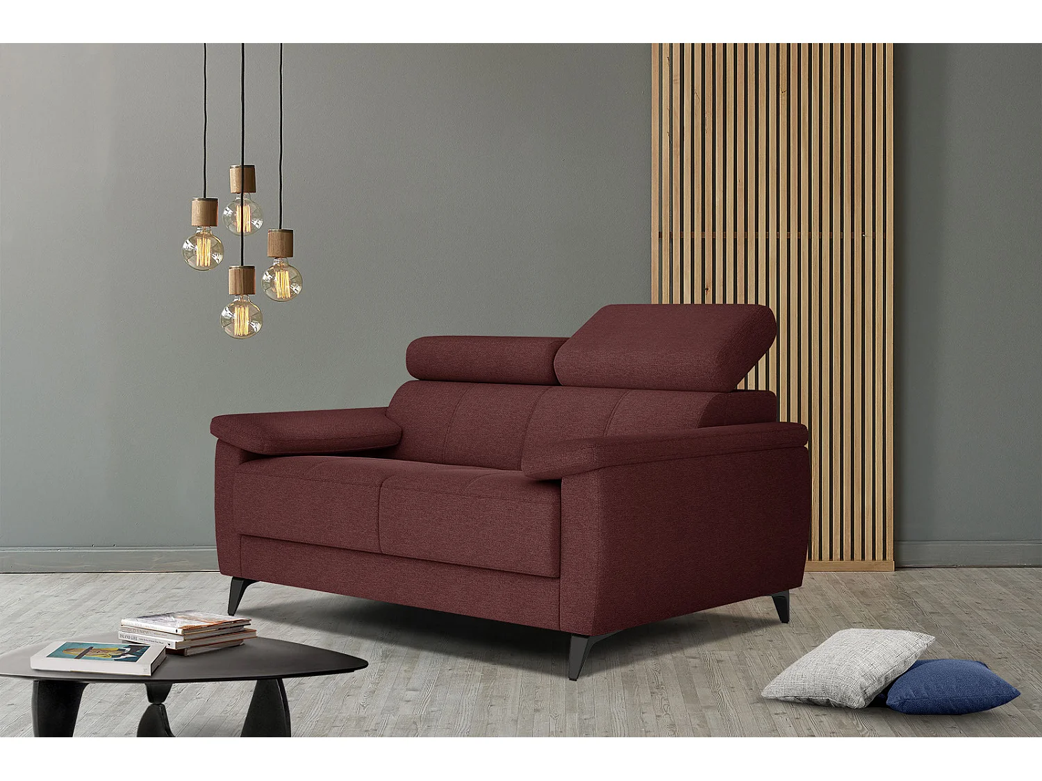 TAUNUS Sofa 2-Sitzer mit verstellbare Kopfstützen, bordeaux