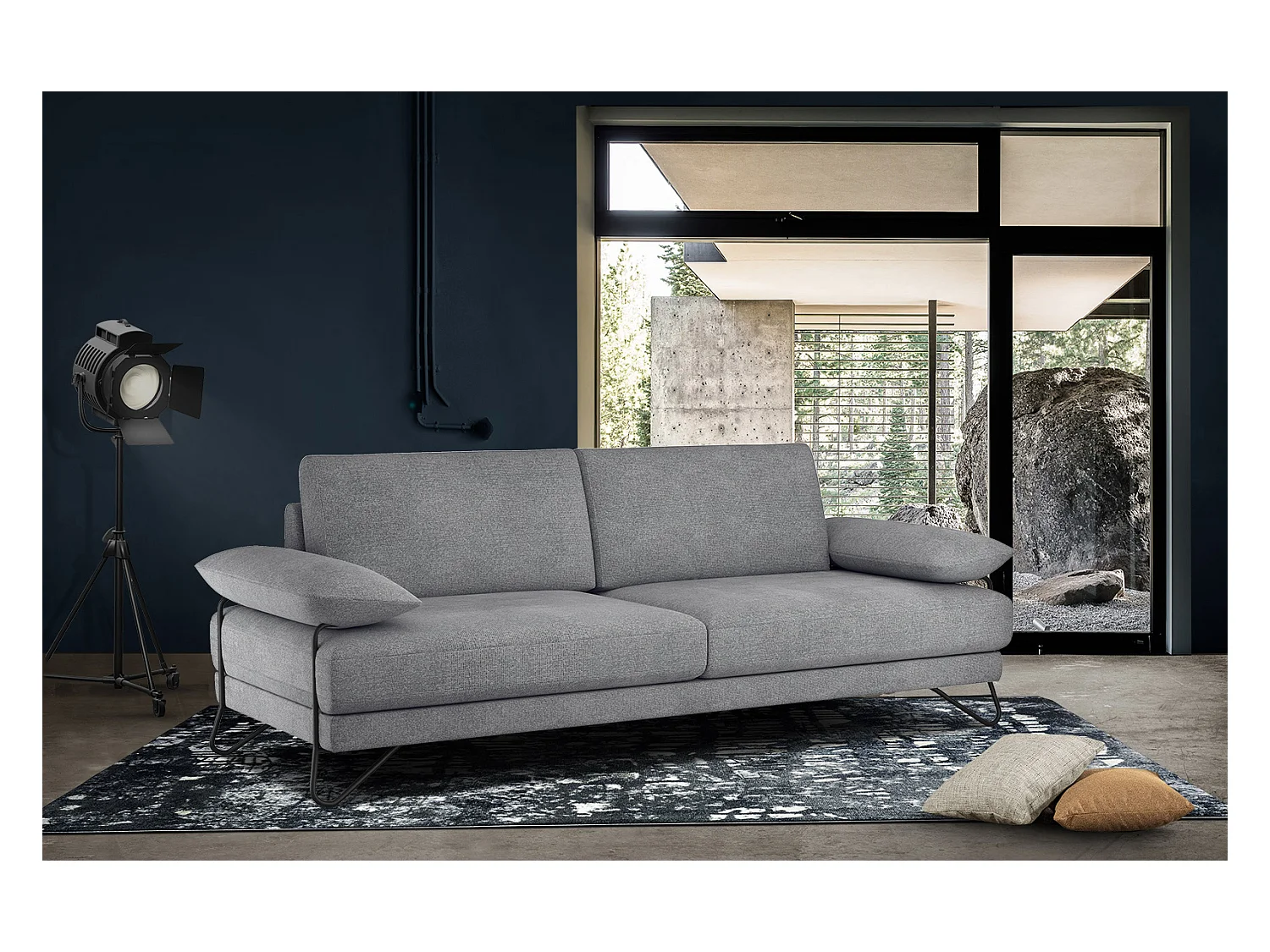 Canapé droit XXL 3 places tissu gris - LORI