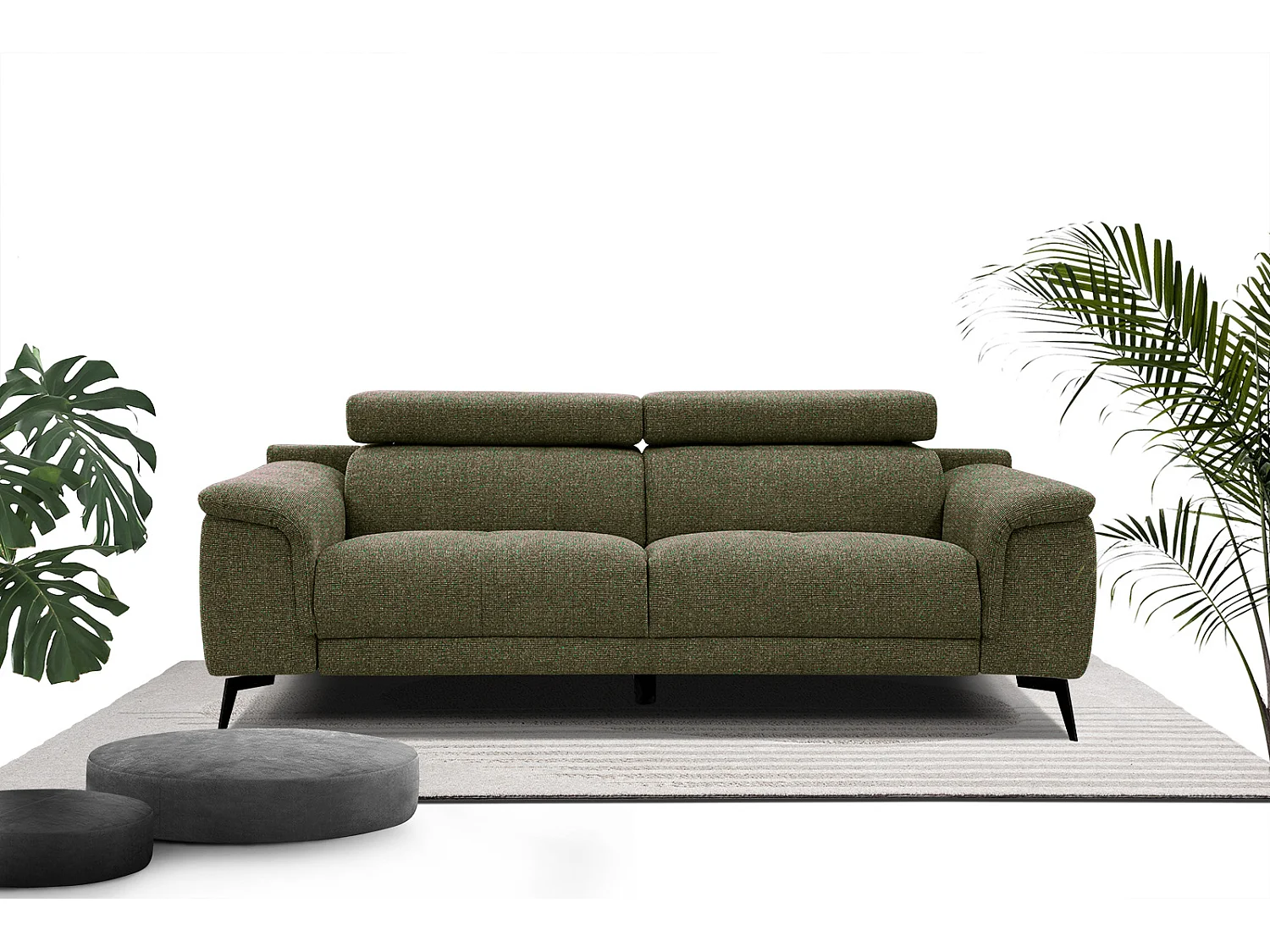 Canapé droit XXL 3 places tissu vert olive - FIERO