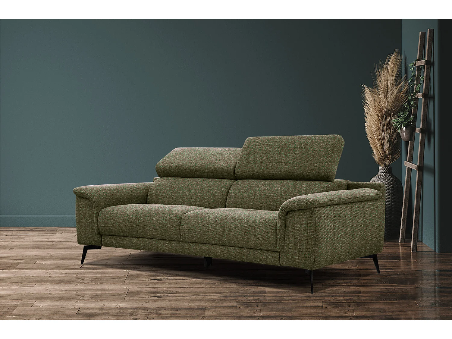 Canapé droit XXL 3 places tissu vert olive - FIERO