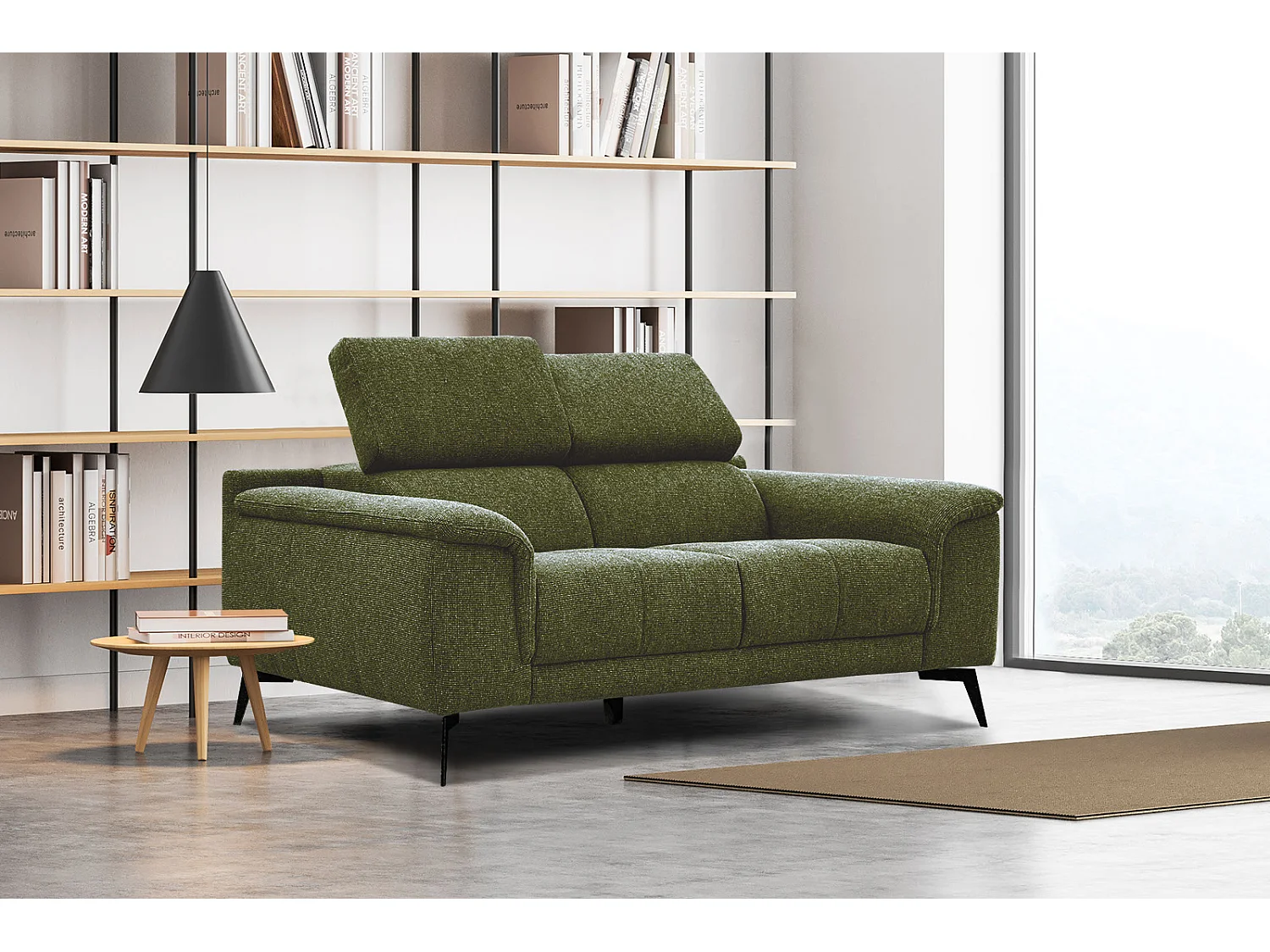 FIERO Sofa 2-Sitzer mit verstellbare Kopfstützen, olive