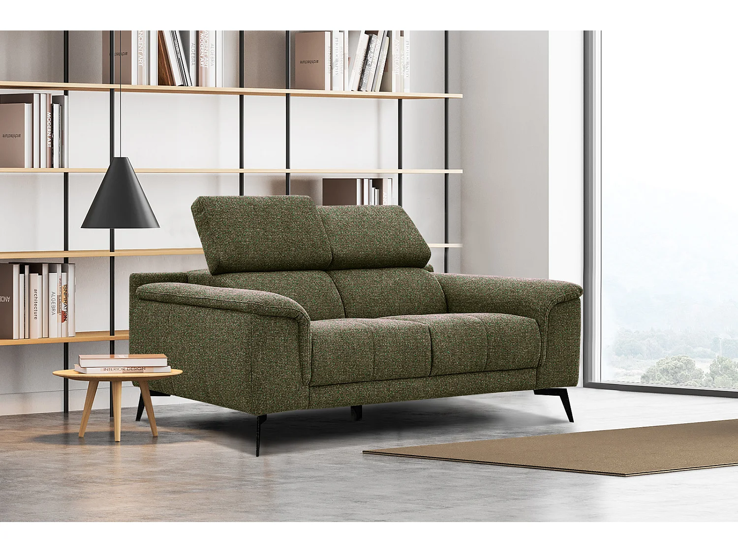 FIERO Sofa 2-Sitzer mit verstellbare Kopfstützen, olive