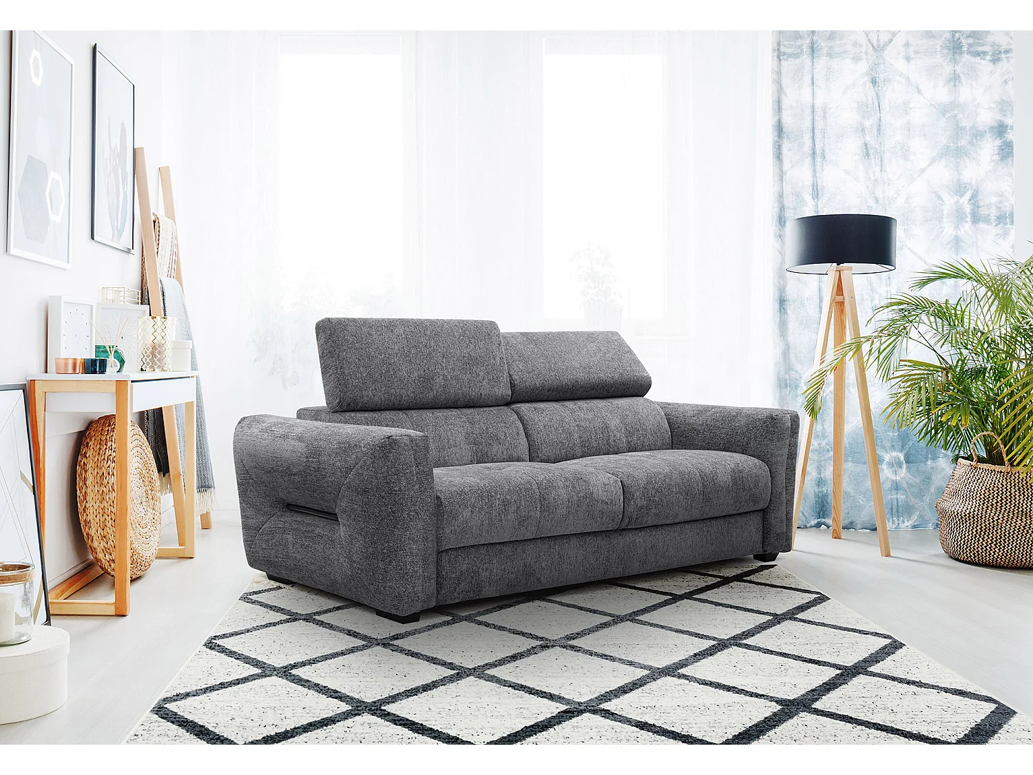 Canapé droit XXL 3 places tissu graphite - CALVERA