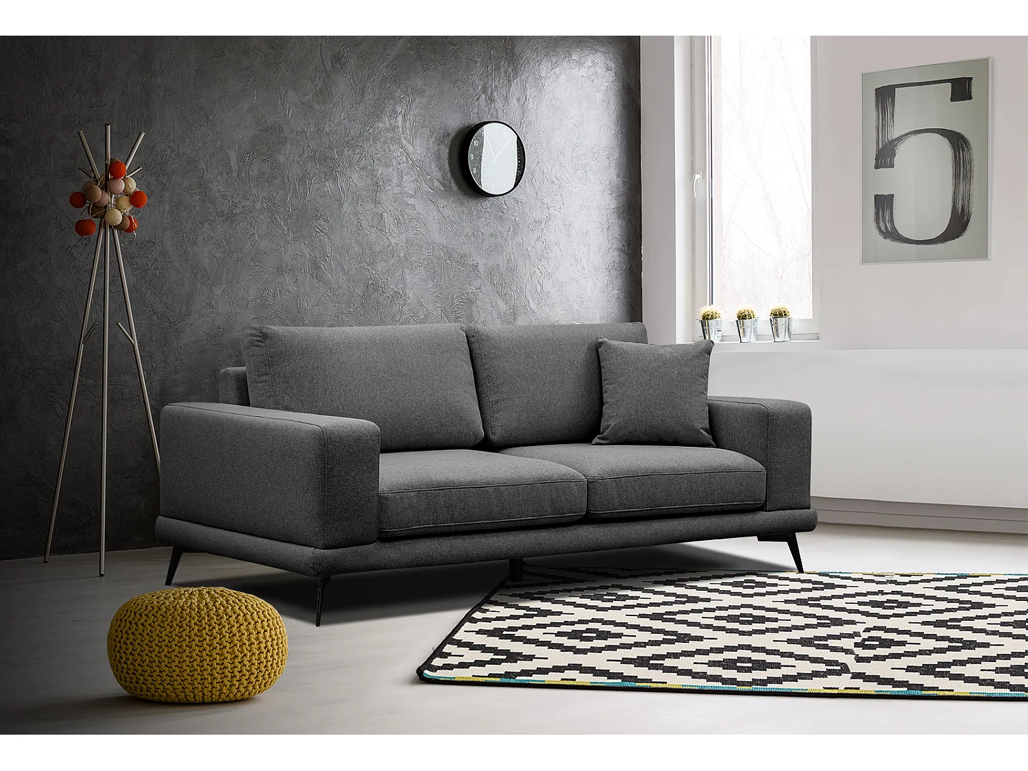 MEDIOLANE Sofa 2,5-Sitzer, schwarz