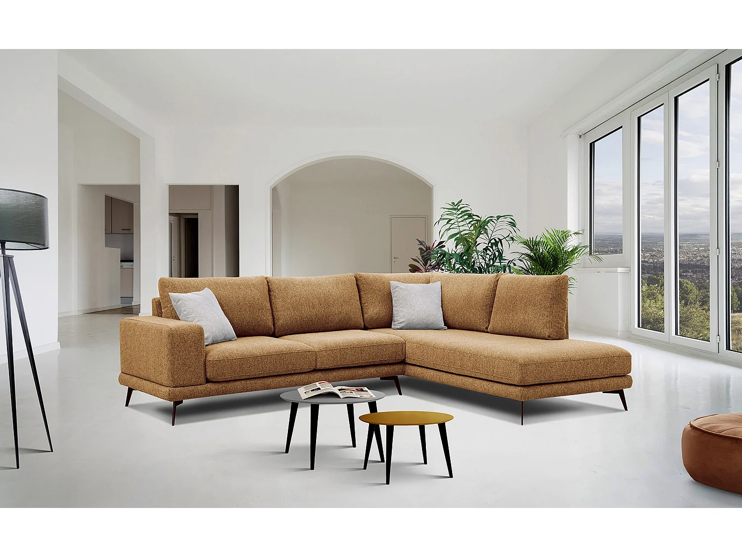 MEDIOLANE Ecksofa 5-Sitzer rechts, orange