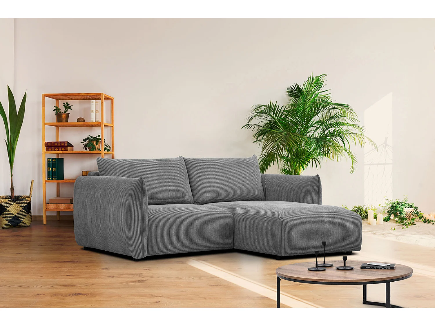 TAUER Ecksofa 3-Sitzer rechts, dunkelgrau