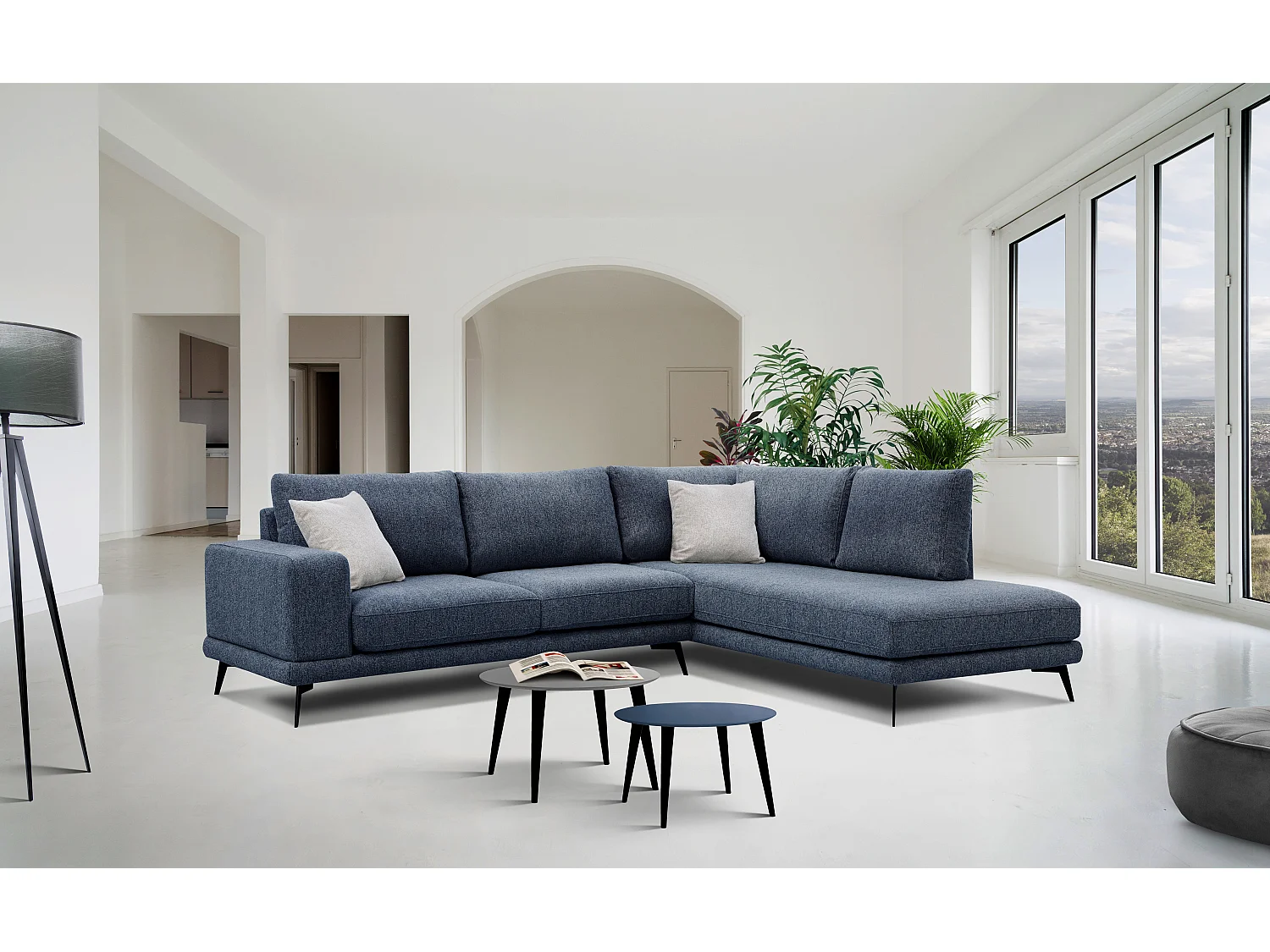 MEDIOLANE Ecksofa 5-Sitzer rechts, marineblau