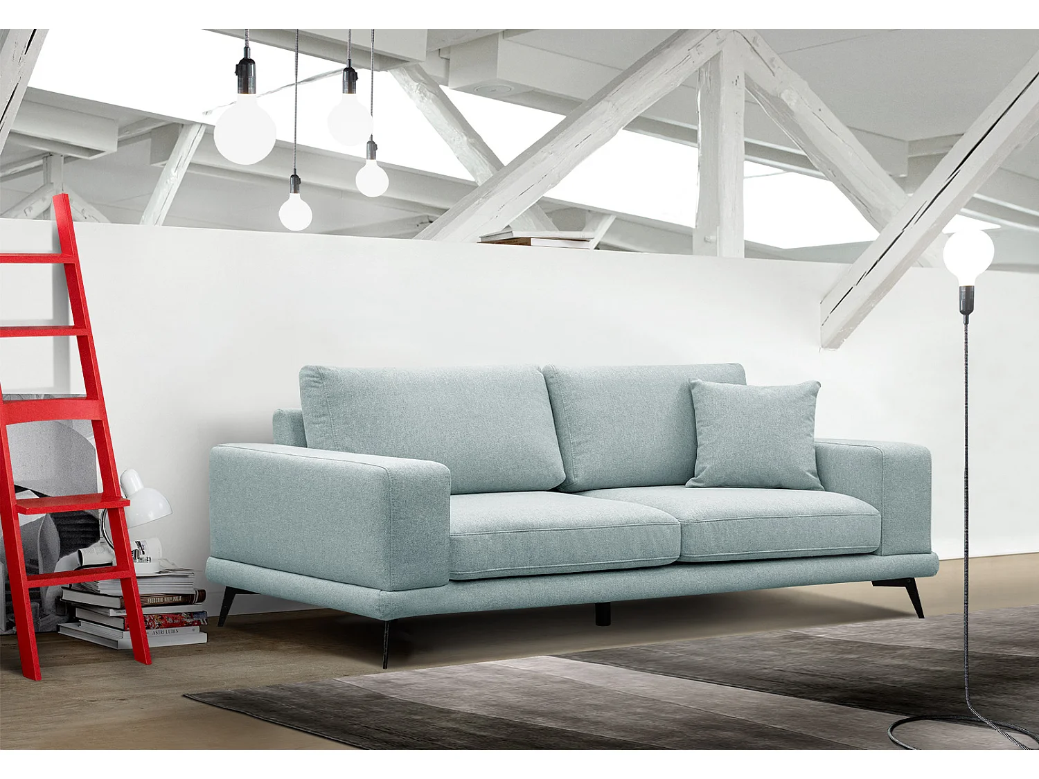 Canapé droit XXL 3 places tissu turquoise - MEDIOLANE